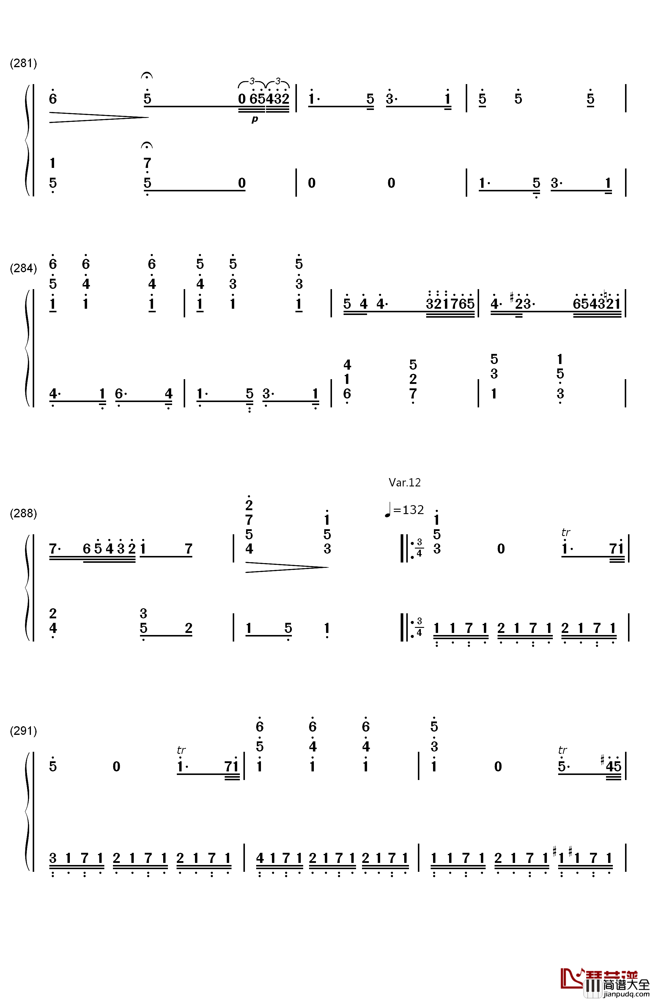小星星变奏曲钢琴简谱_数字双手_莫扎特