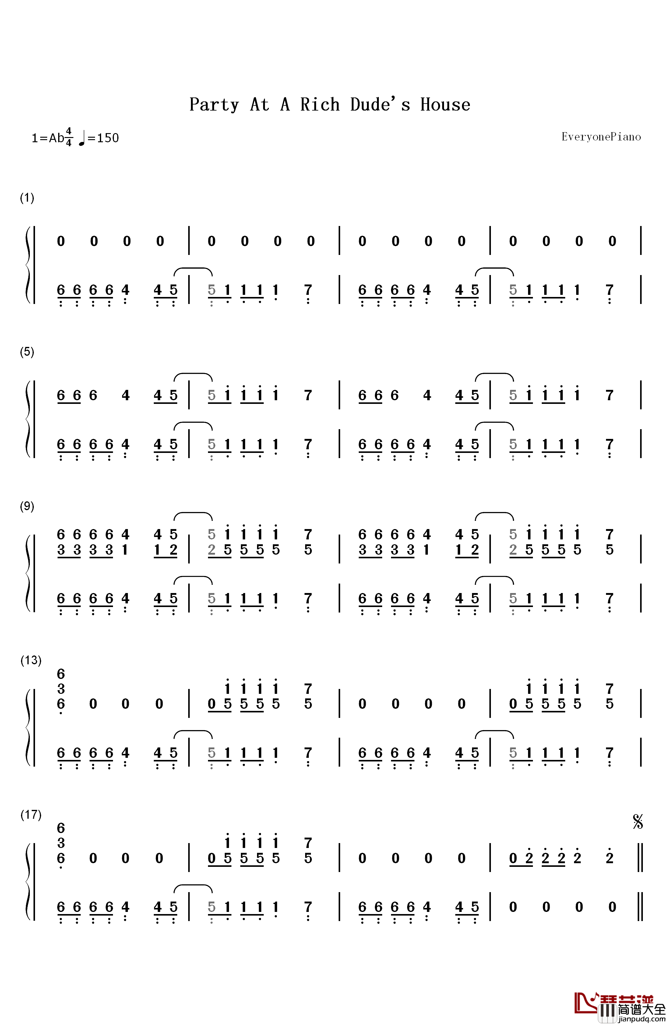 Party_At_A_Rich_Dude'S_House钢琴简谱_数字双手_Kesha