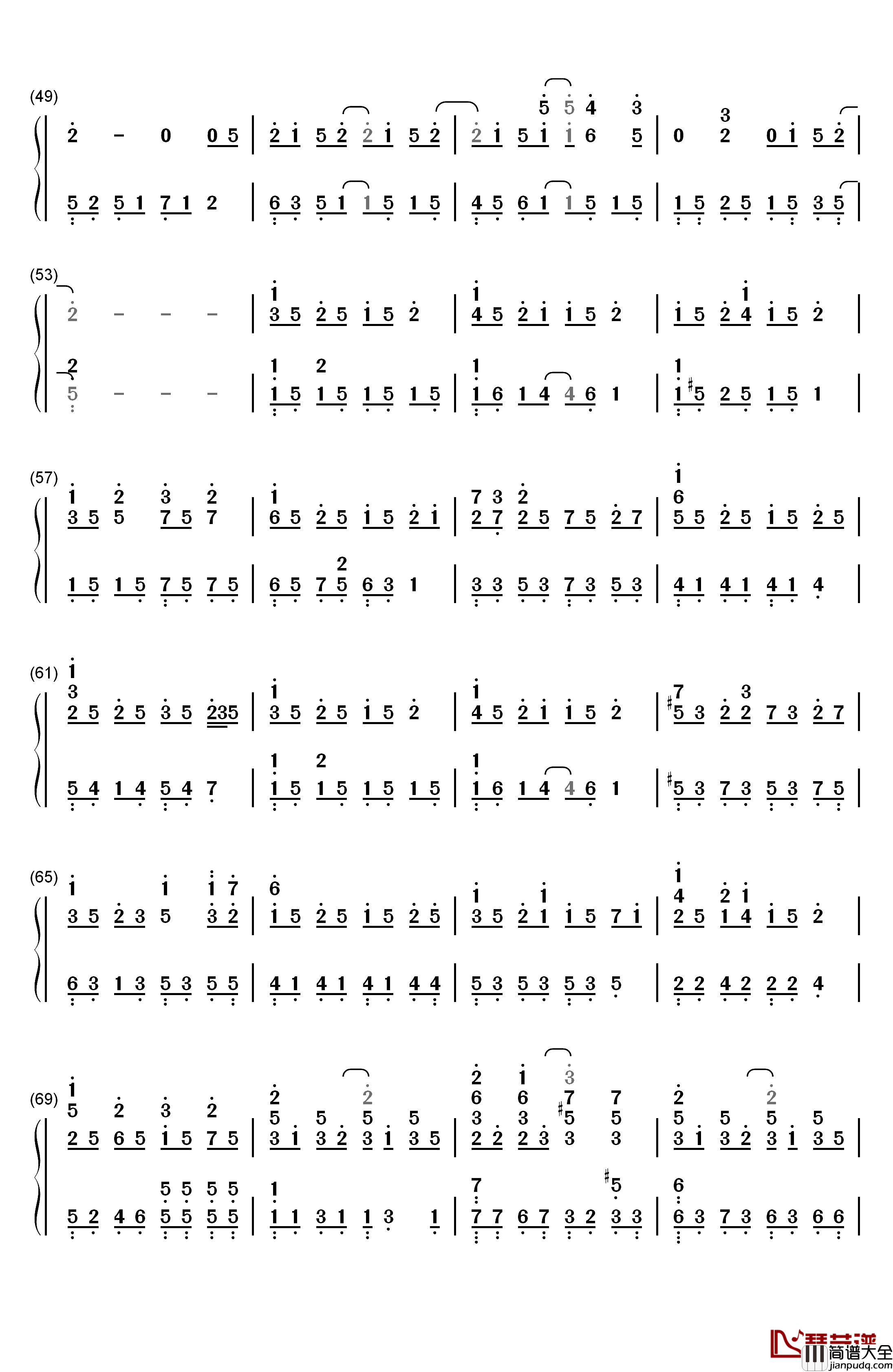 手写的从前钢琴简谱_数字双手_周杰伦