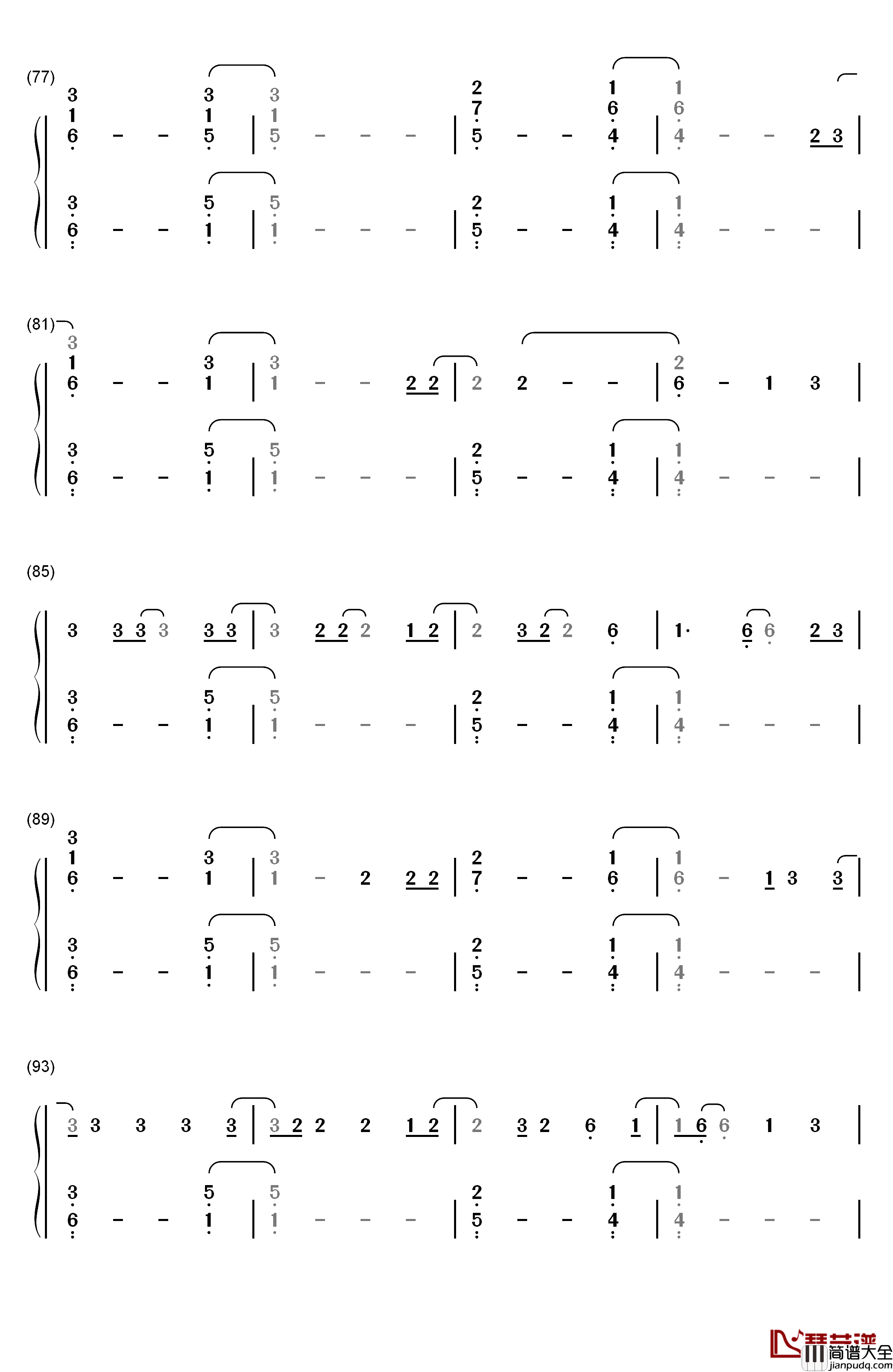 Hello钢琴简谱_数字双手_Adele