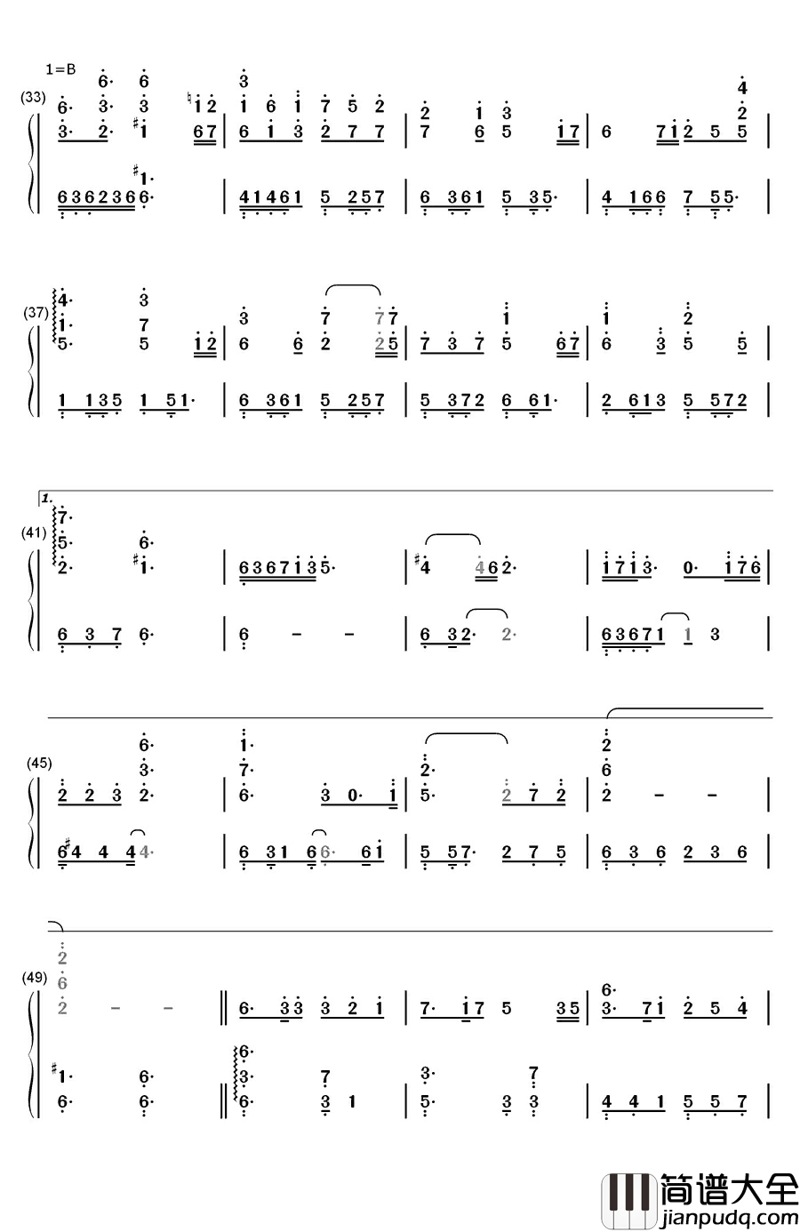 桃花结钢琴简谱_数字双手_王诗安