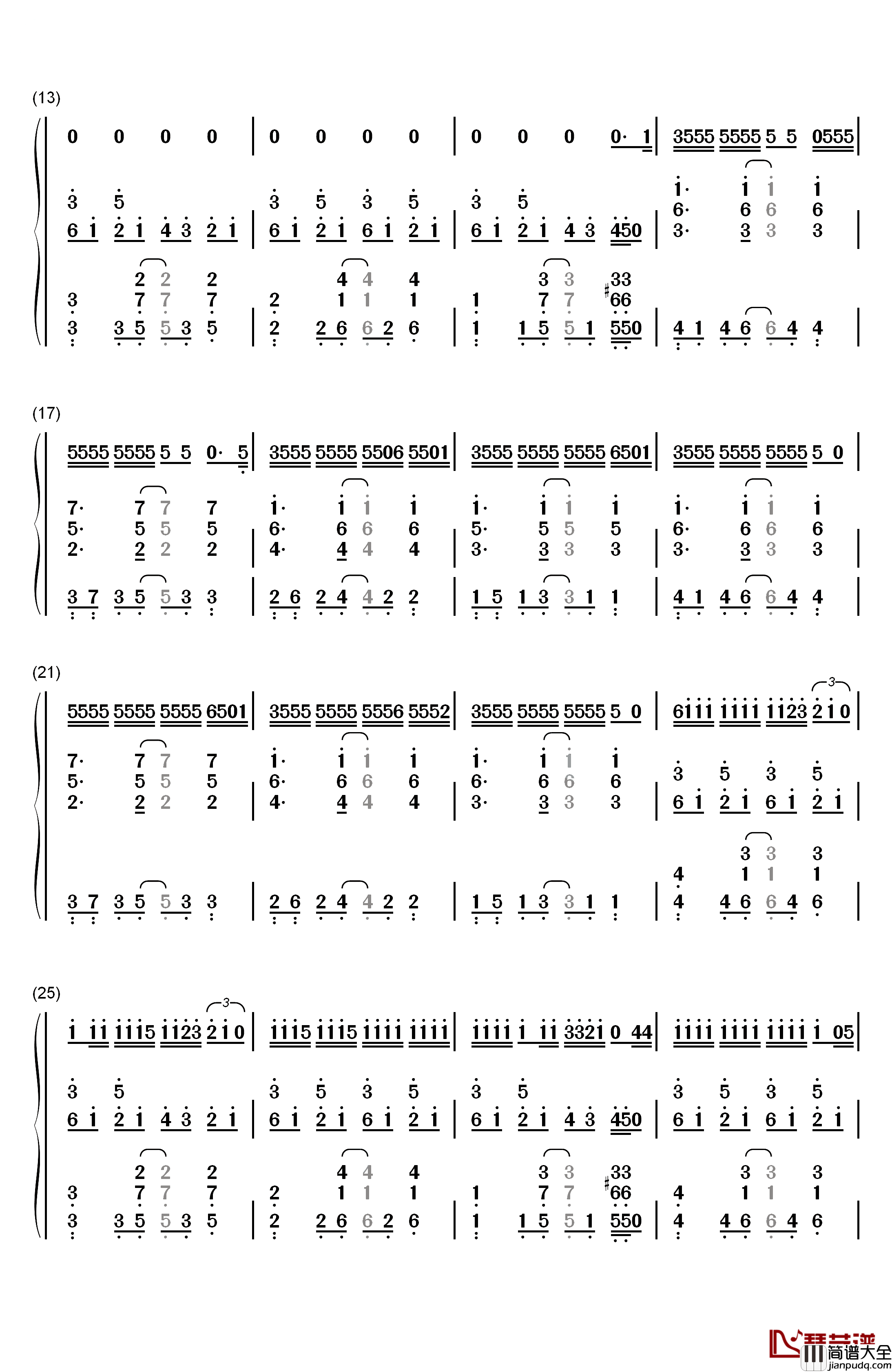 花钢琴简谱_数字双手_片寄凉太_数原龙友