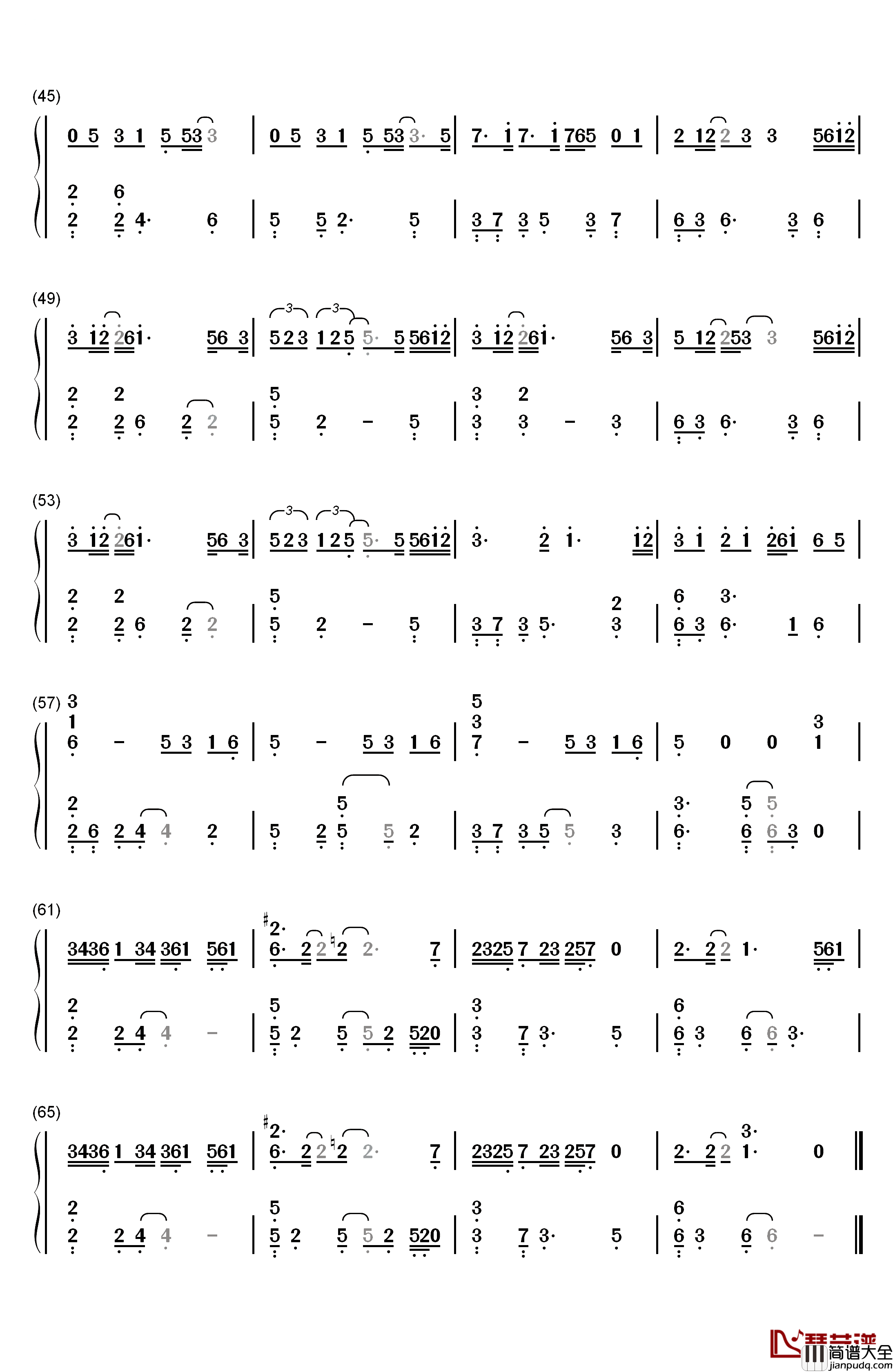 边走边爱钢琴简谱_数字双手_冯提莫