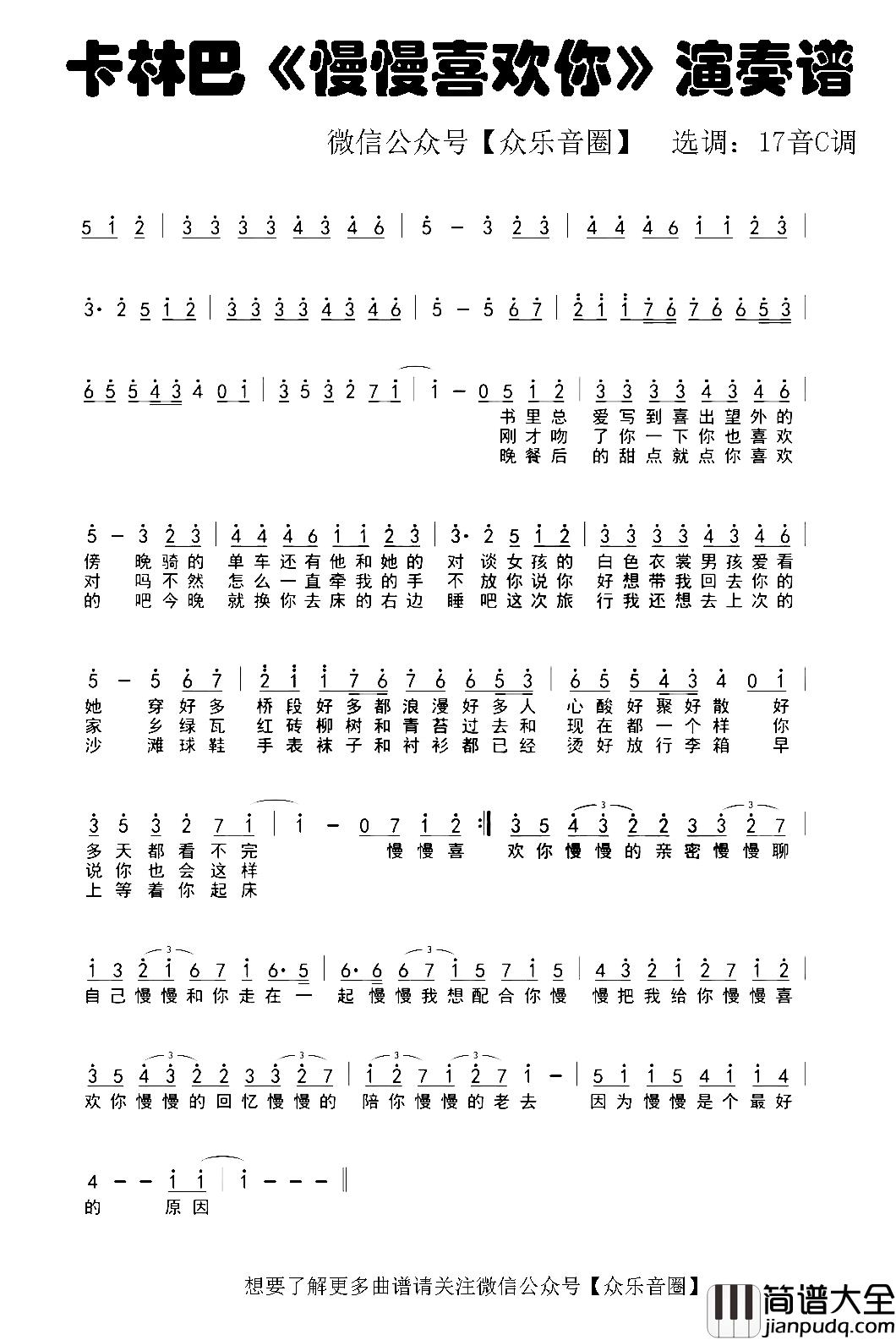 慢慢喜欢你简谱_莫文蔚演唱