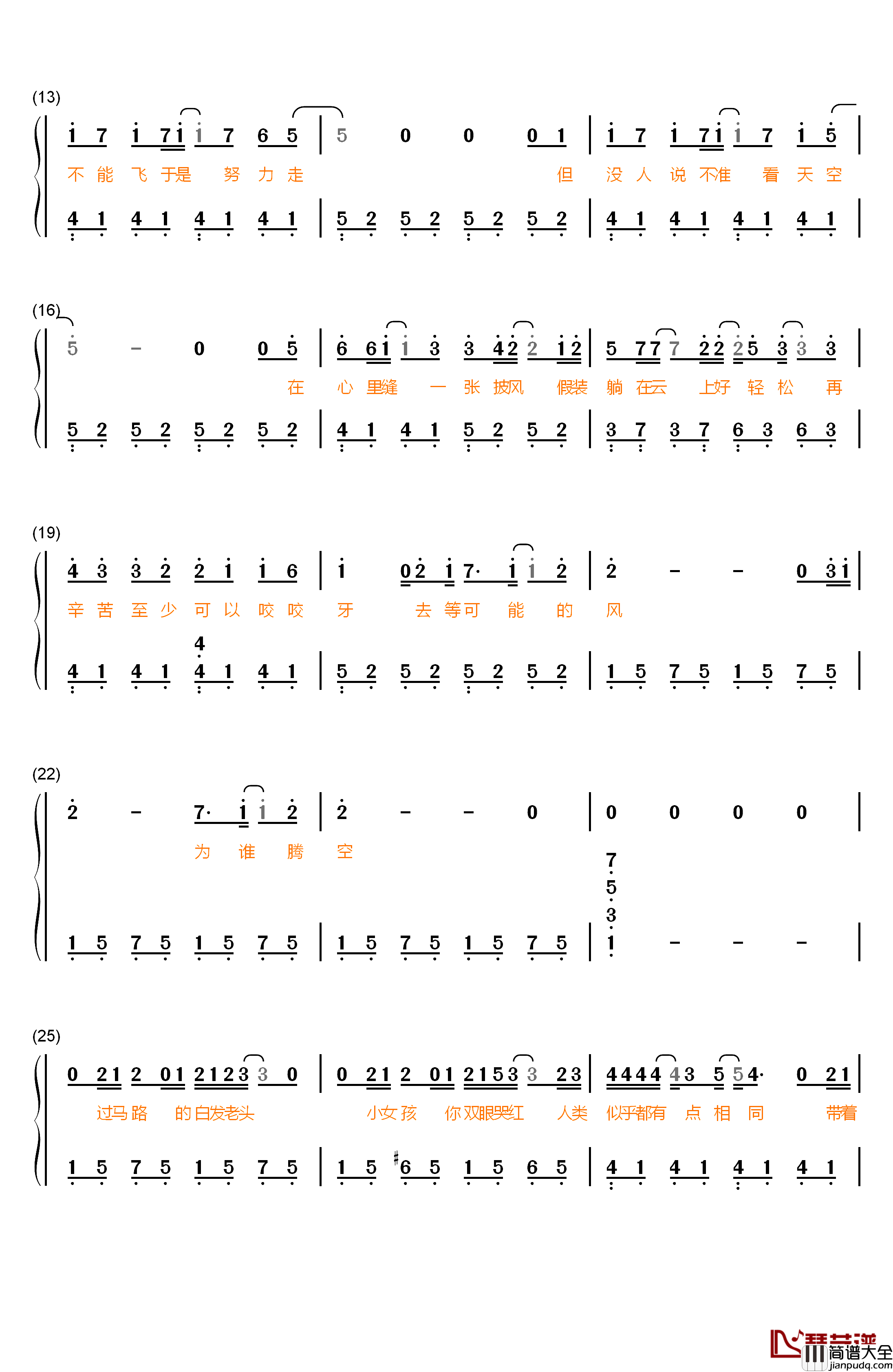 披风钢琴简谱_数字双手_陈奕迅
