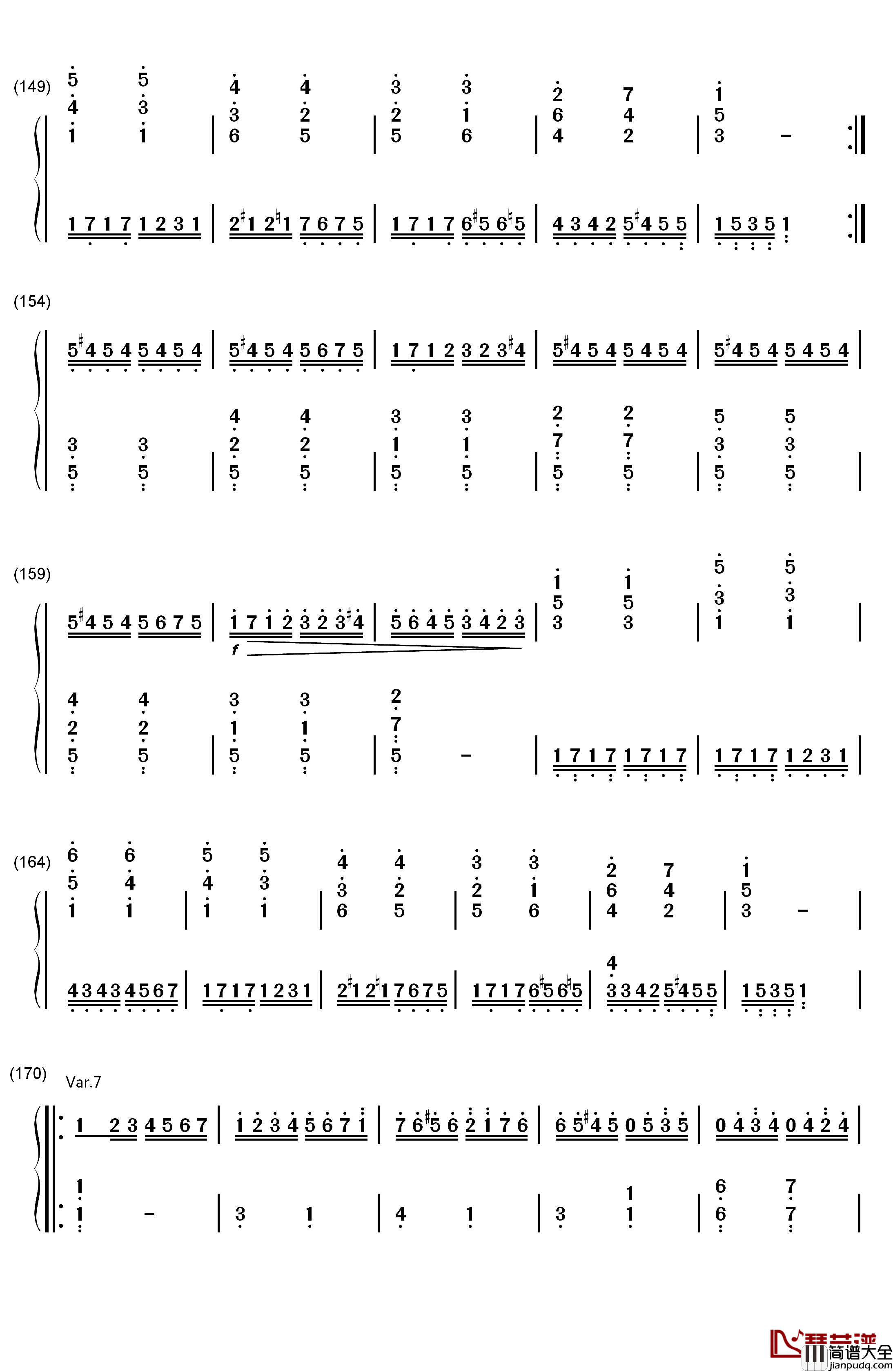 小星星变奏曲钢琴简谱_数字双手_莫扎特
