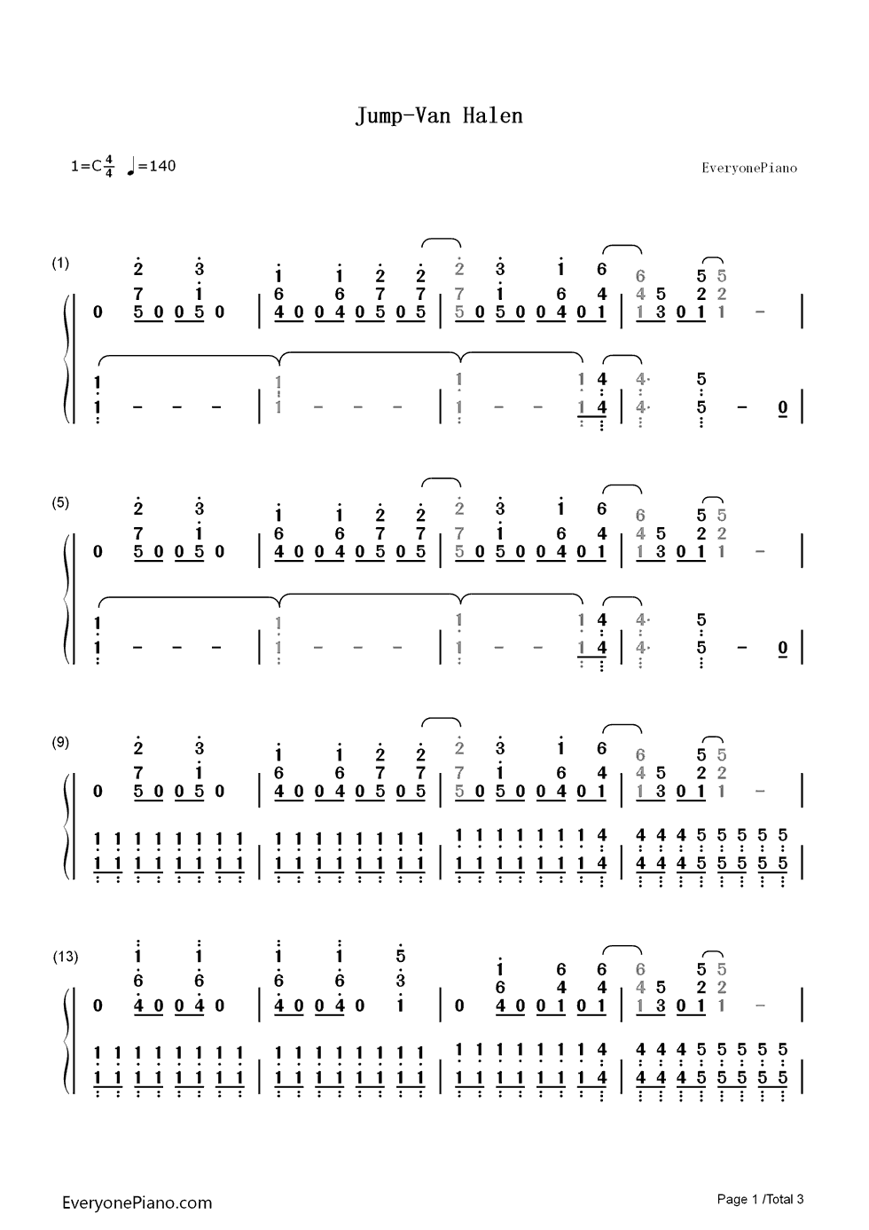 Jump钢琴简谱_数字双手_Van_Halen