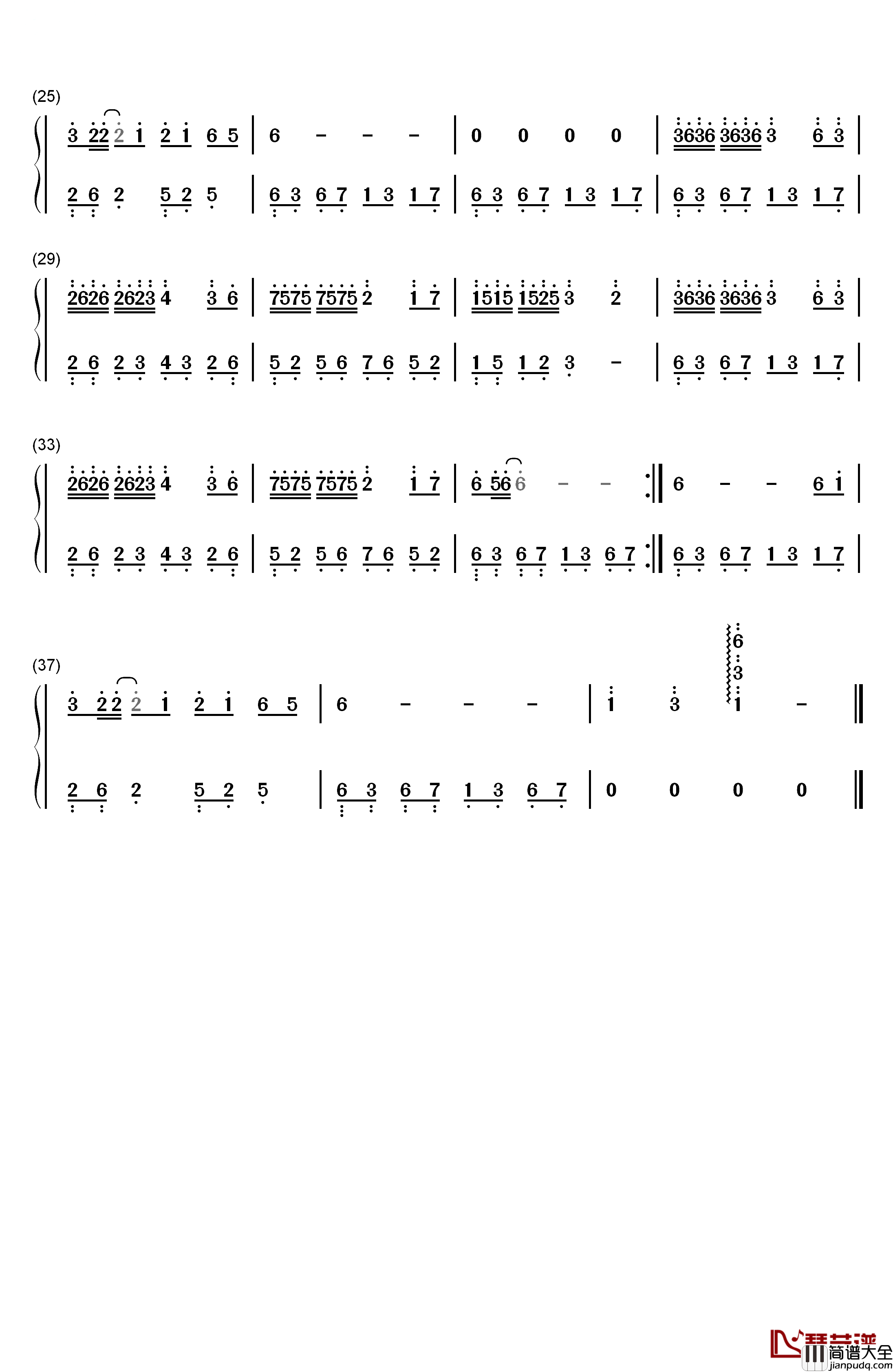 一生所爱钢琴简谱_数字双手_卢冠廷