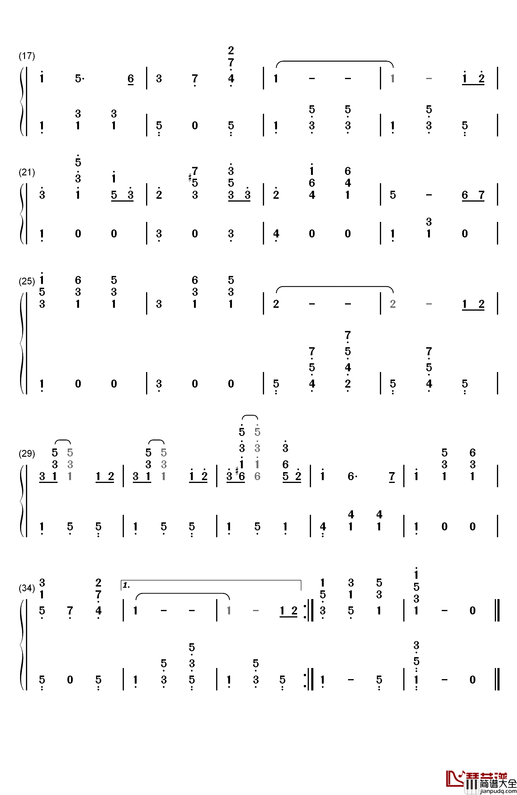Tennessee_Waltz钢琴简谱_数字双手_Patti_Page