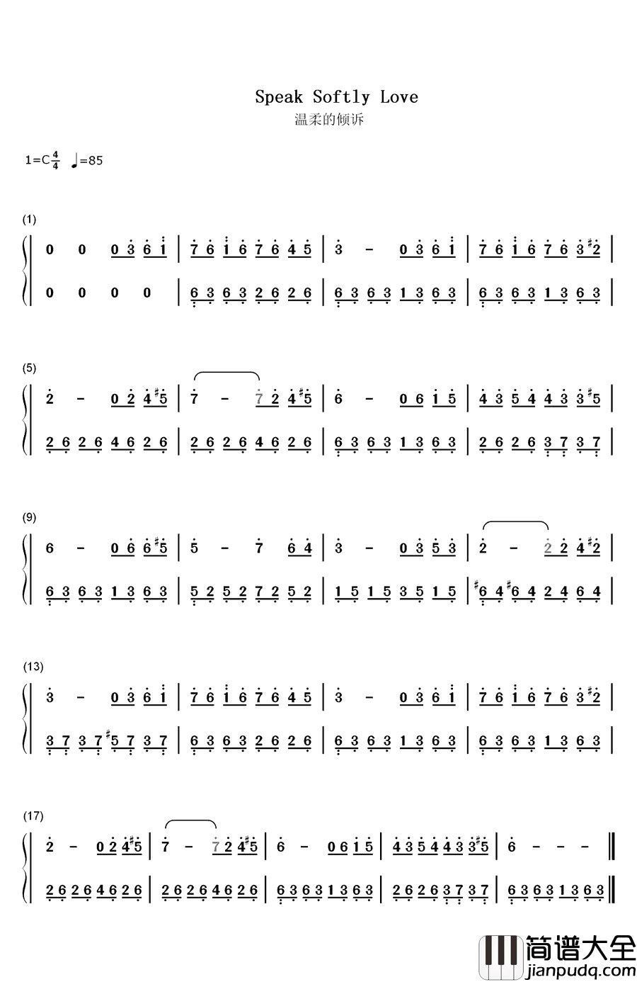 温柔的倾诉钢琴简谱_数字双手_Nino_Rota