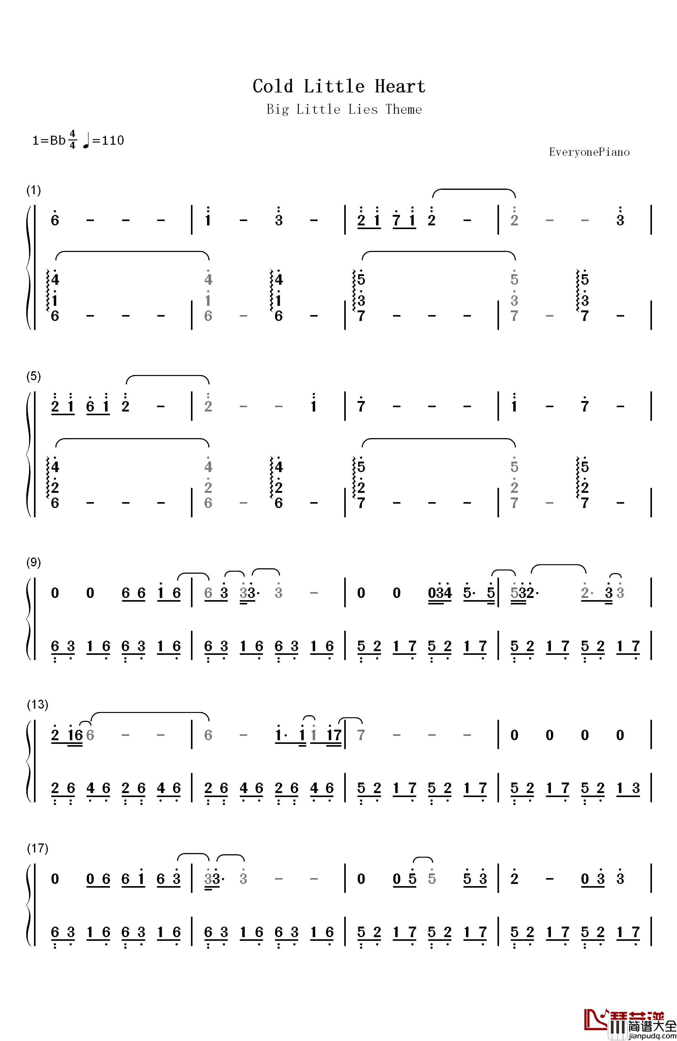 Cold_Little_Heart钢琴简谱_数字双手_Michael_Kiwanuka