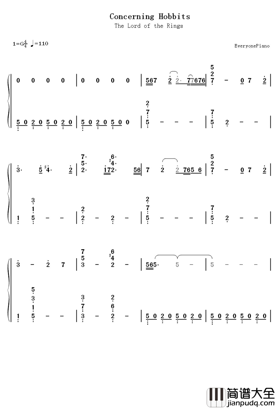 Concerning_Hobbits钢琴简谱_数字双手_Howard_Shore