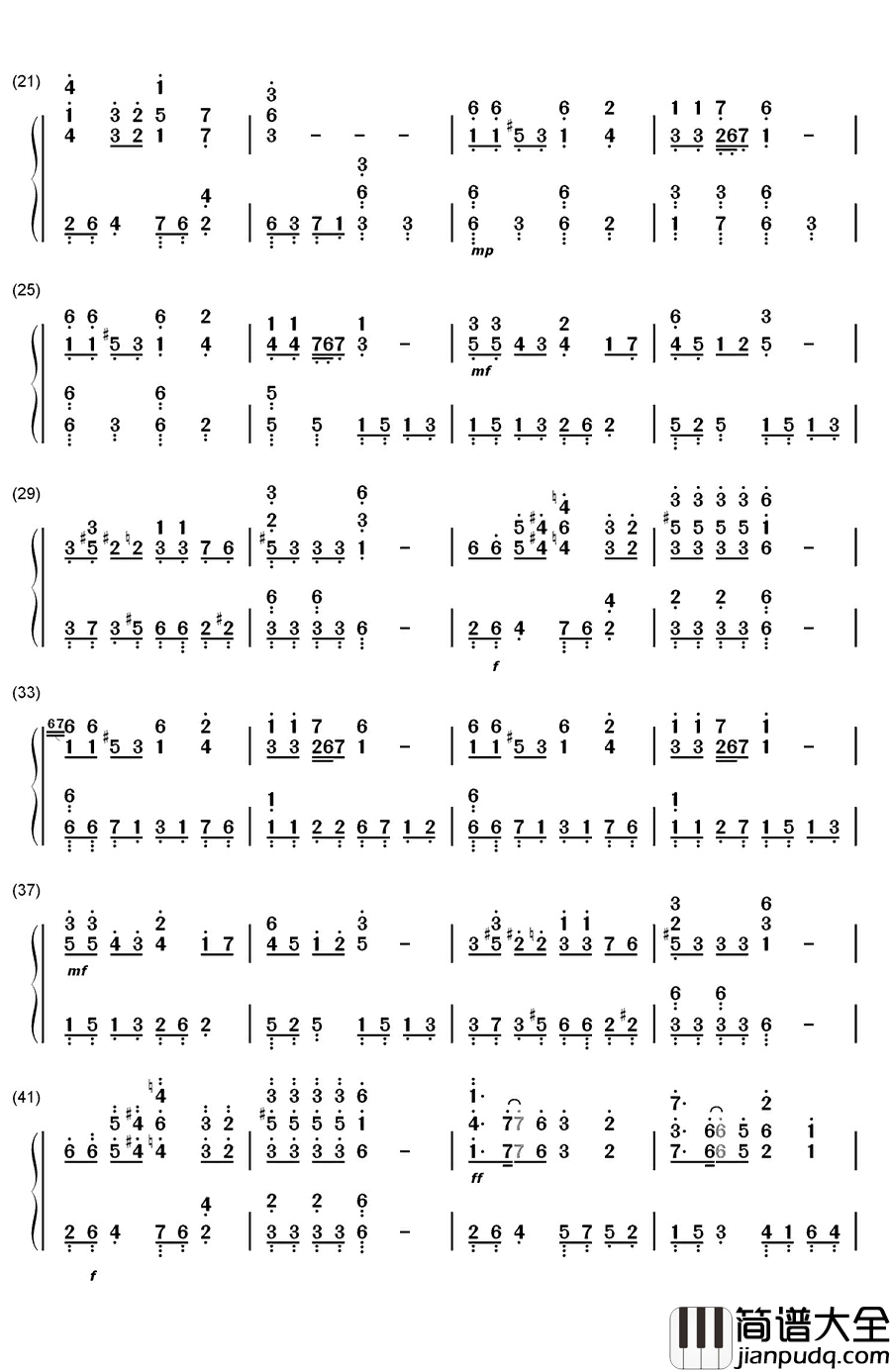 红梅花儿开钢琴简谱_数字双手_杜那耶夫斯基