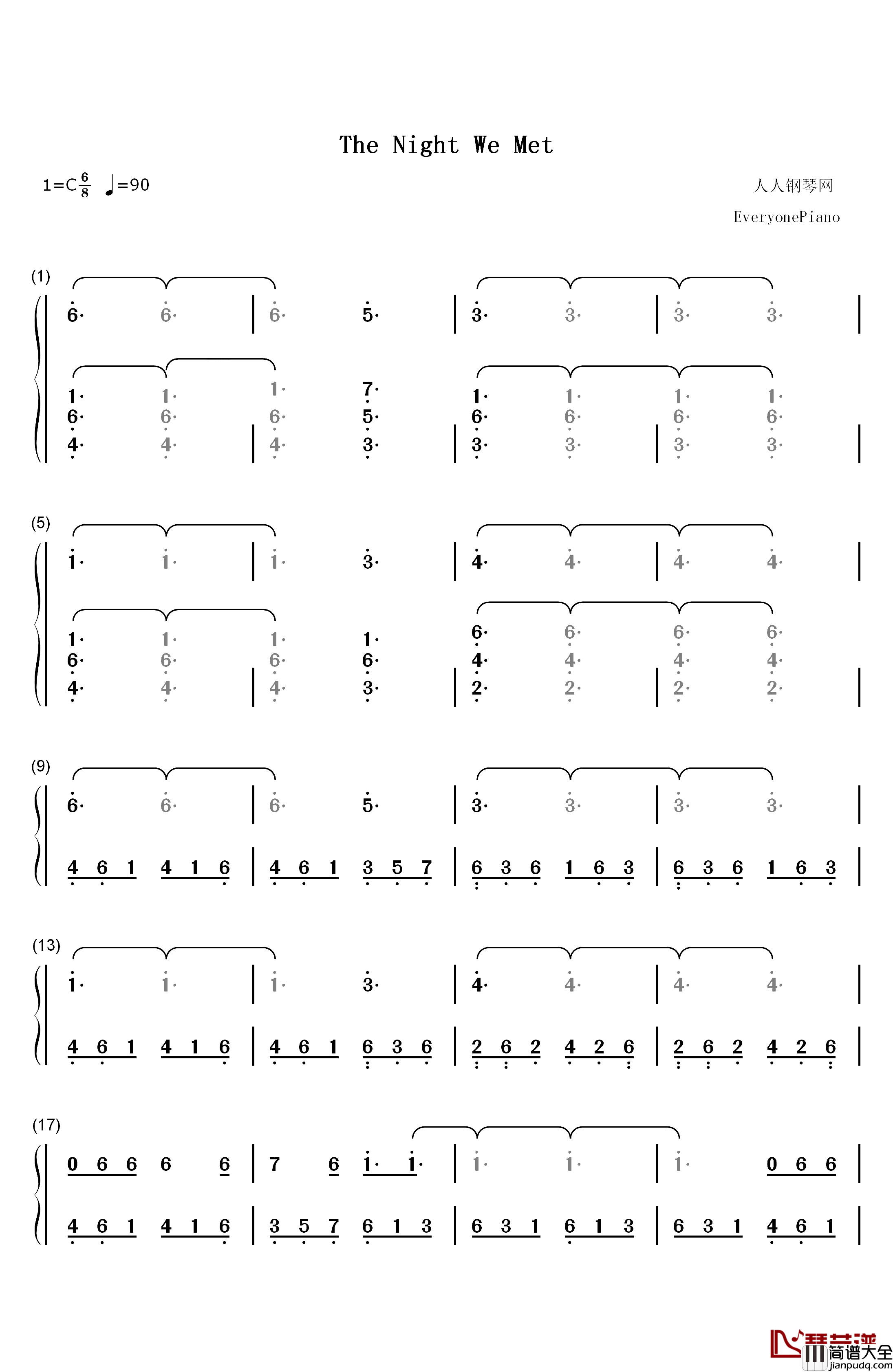 The_Night_We_Met钢琴简谱_数字双手_Lord_Huron
