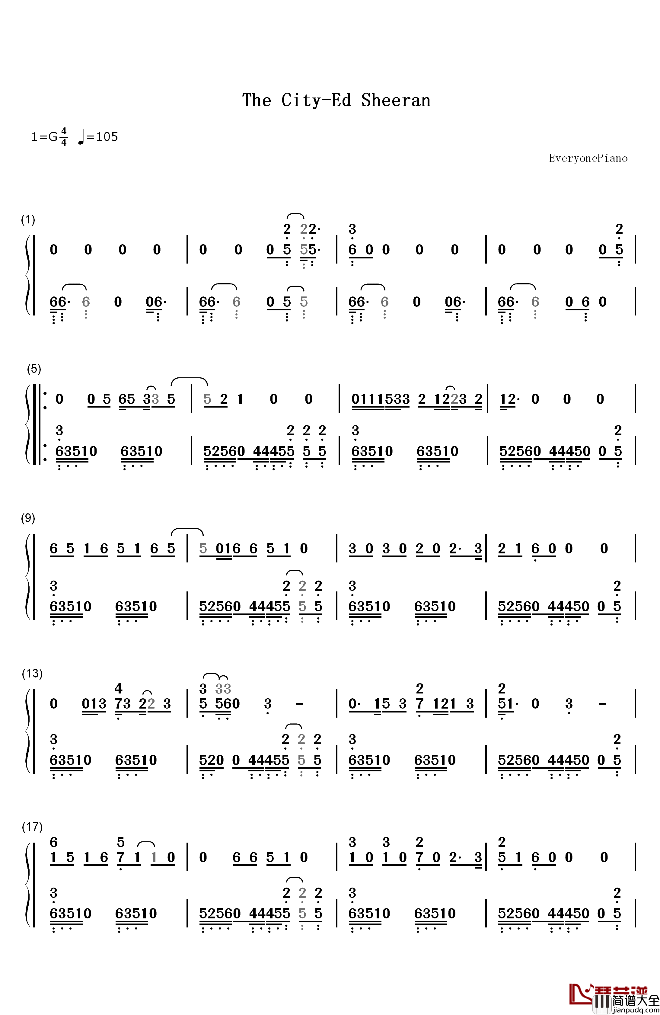 The_City钢琴简谱_数字双手_Ed_Sheeran