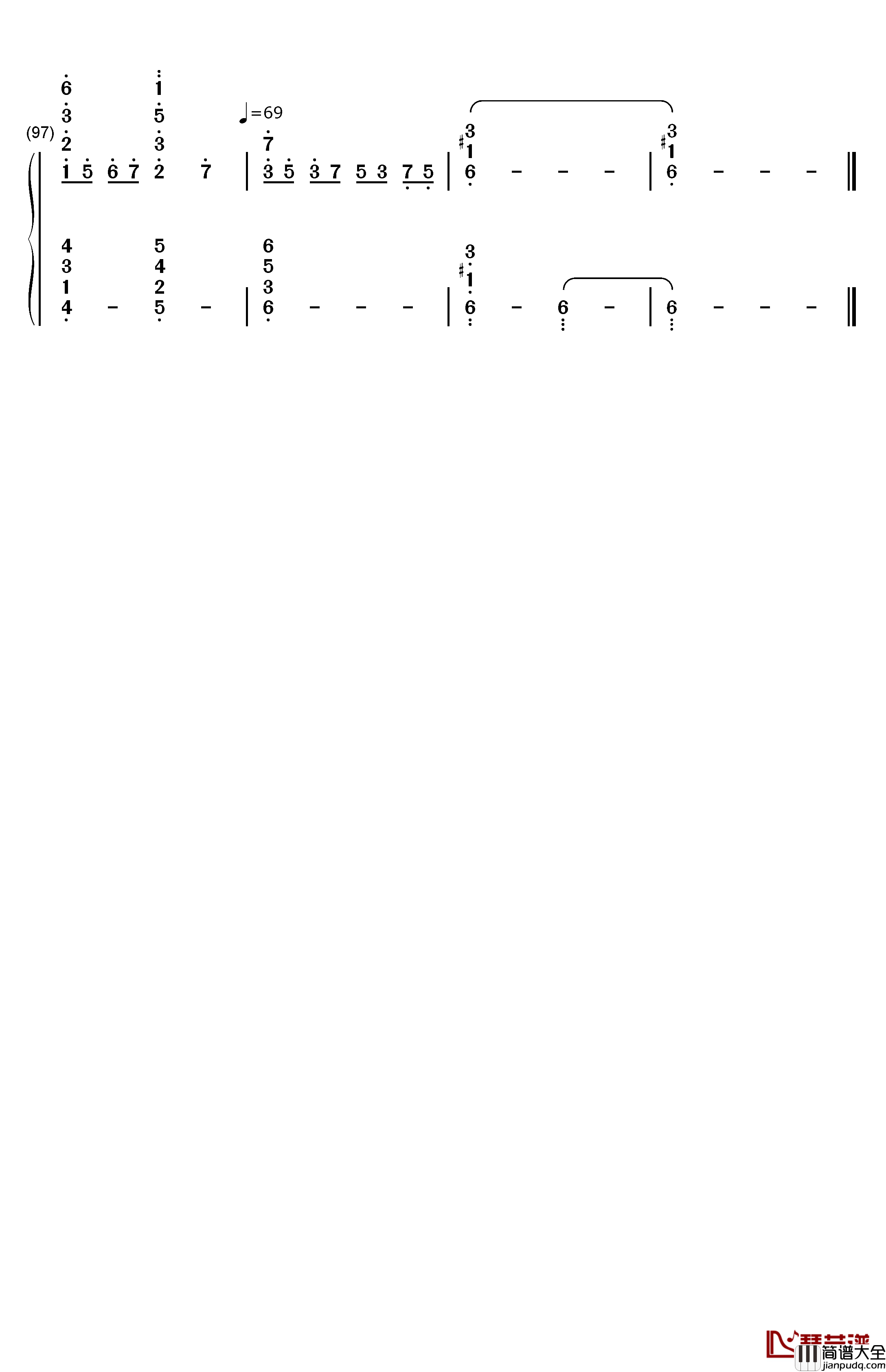 情书钢琴简谱_数字双手_DJ_Okawari