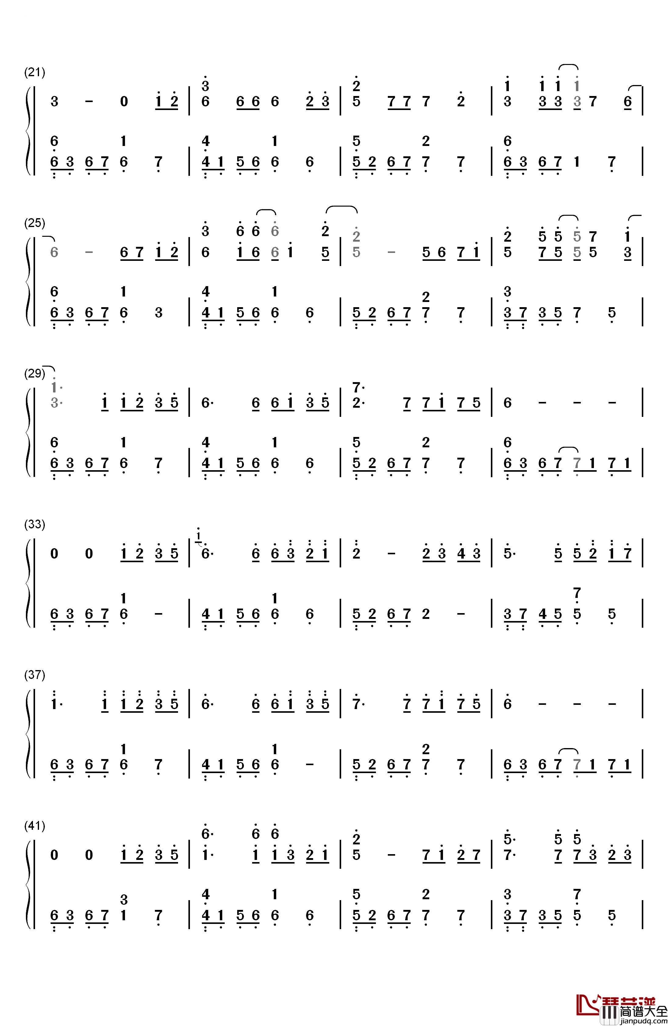 夜空的寂静钢琴简谱_数字双手_赵海洋