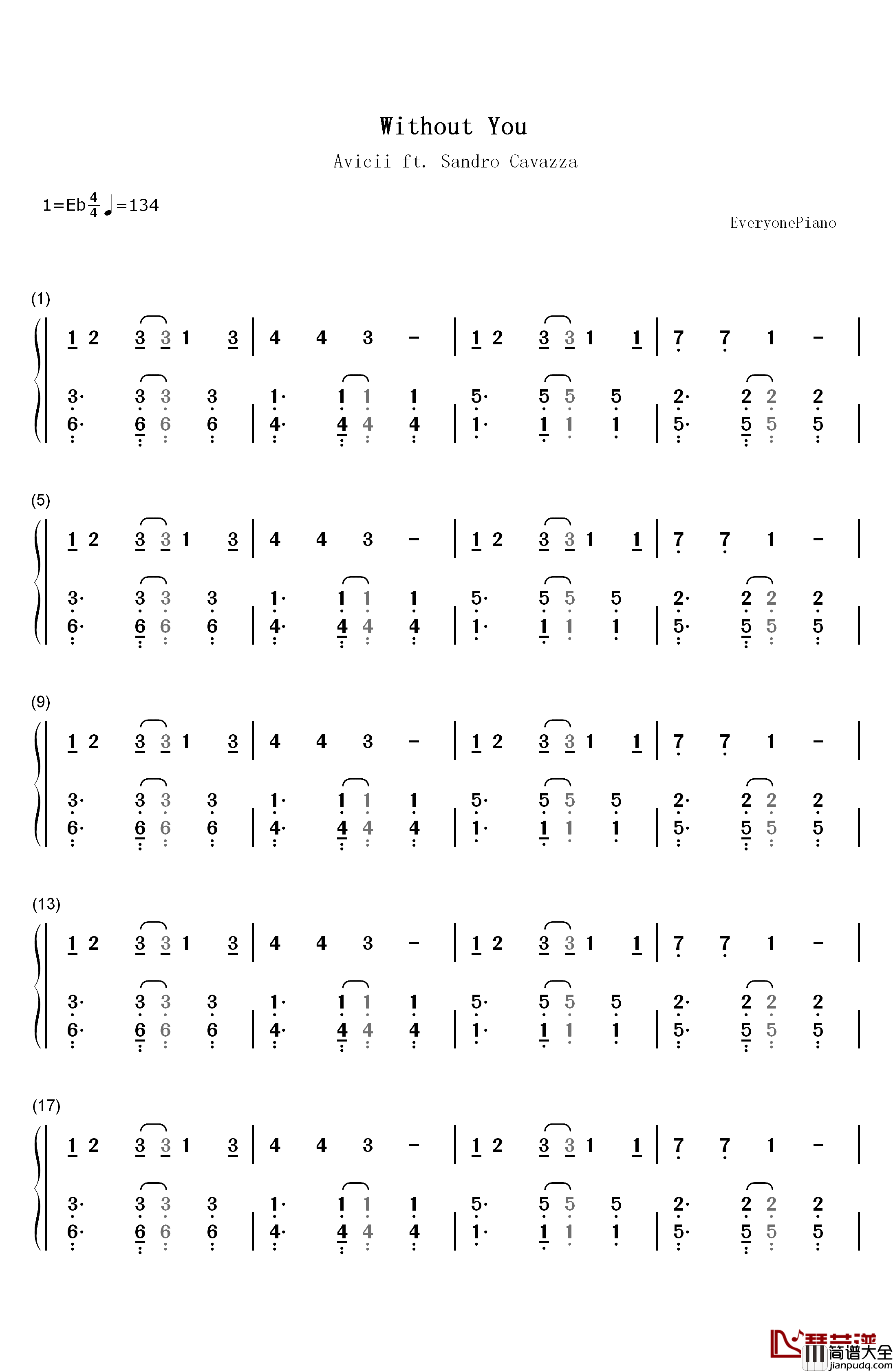 Without_You钢琴简谱_数字双手_Avicii_Sandro_Cavazza