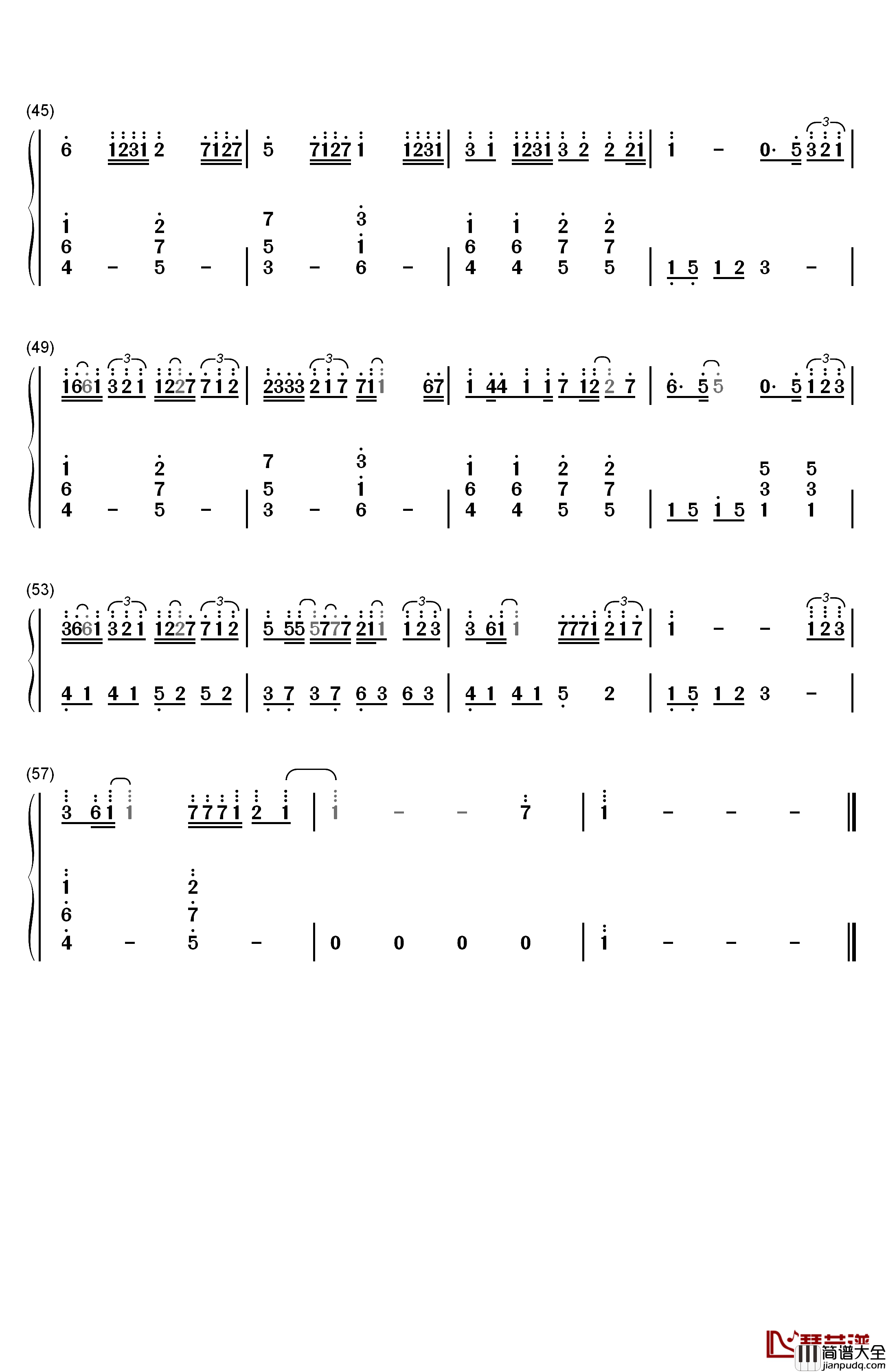 晚安钢琴简谱_数字双手_颜人中