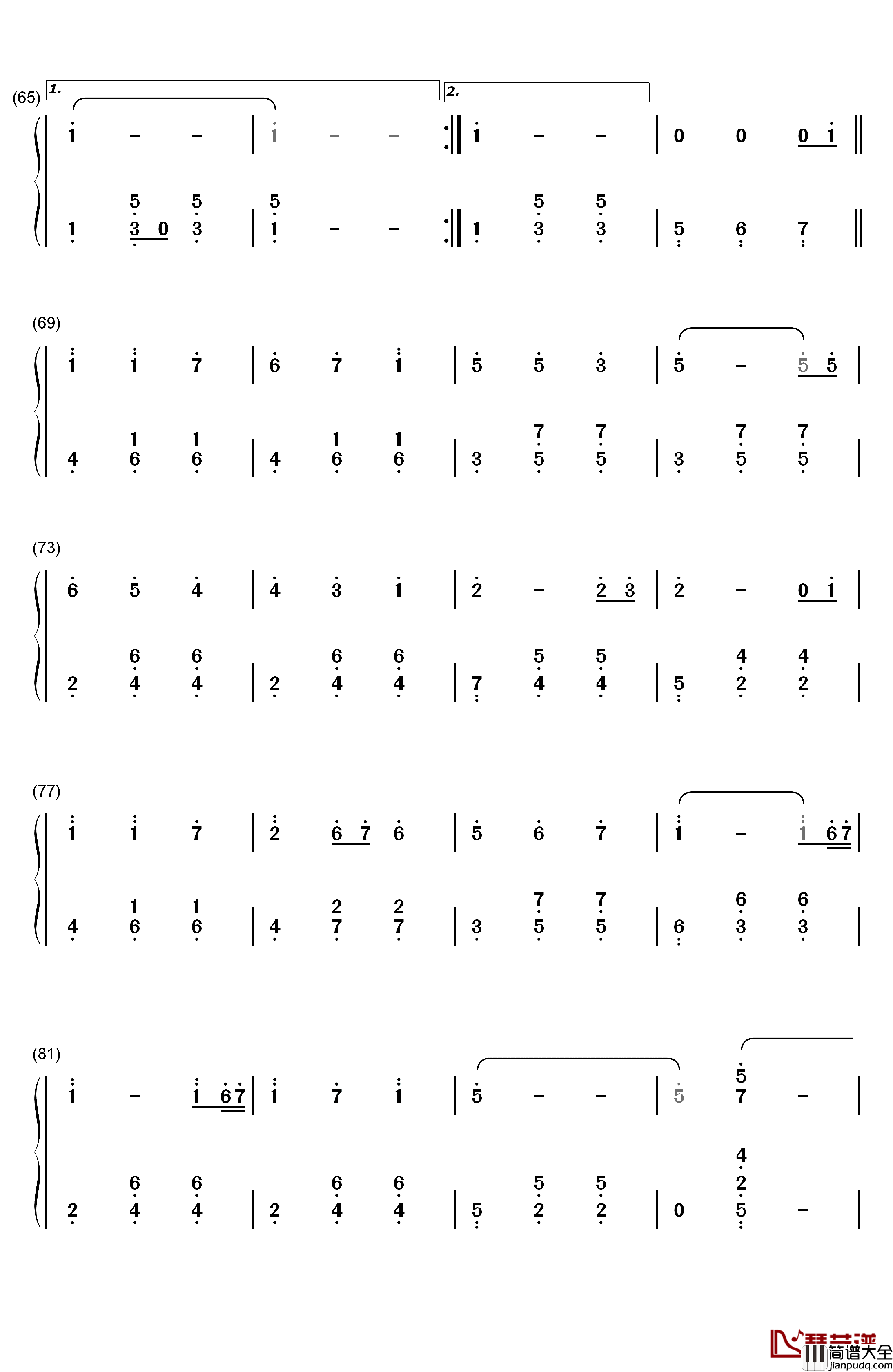 老婆钢琴简谱_数字双手_S.H.E