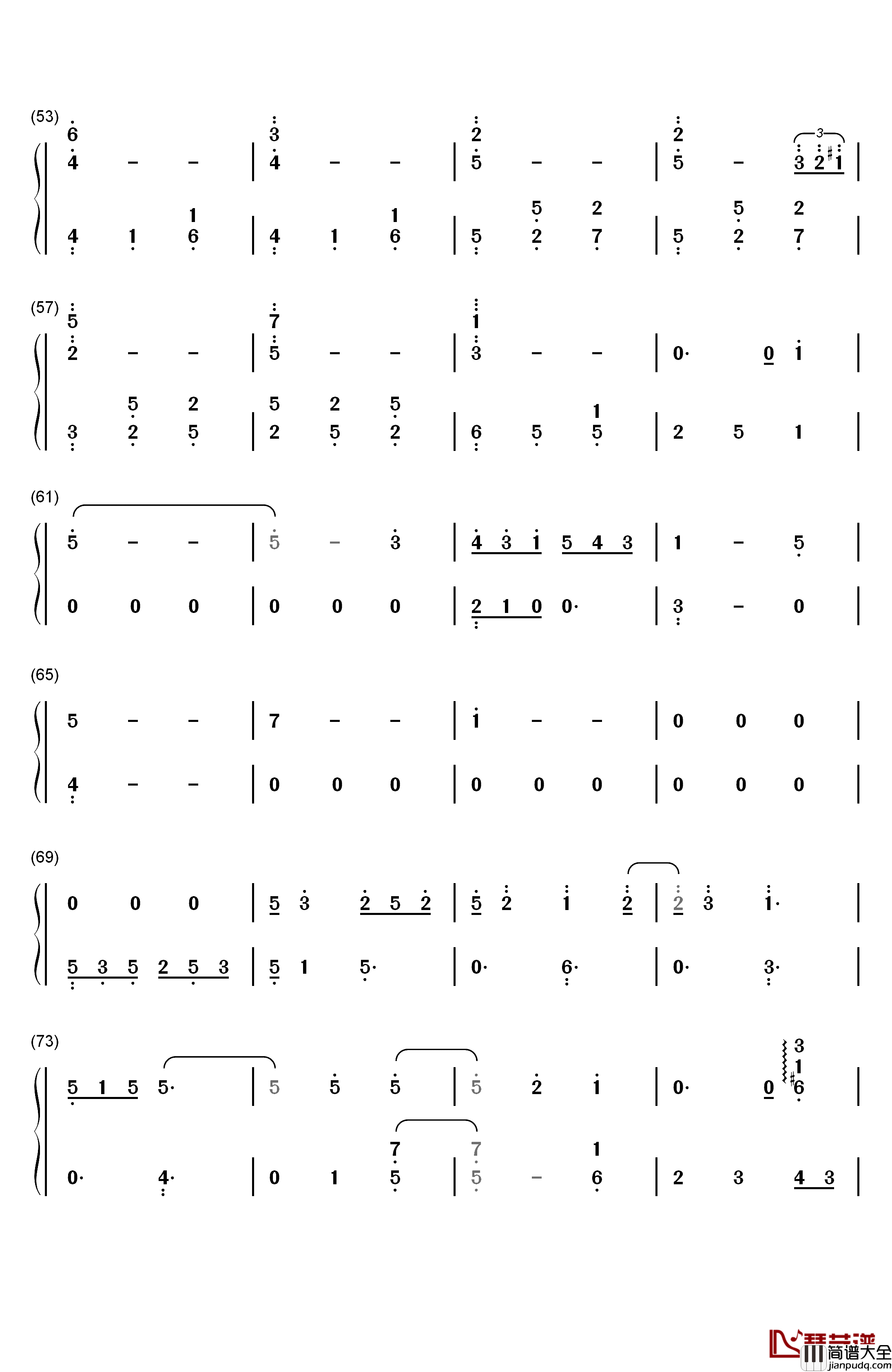 私の嘘钢琴简谱_数字双手_横山克
