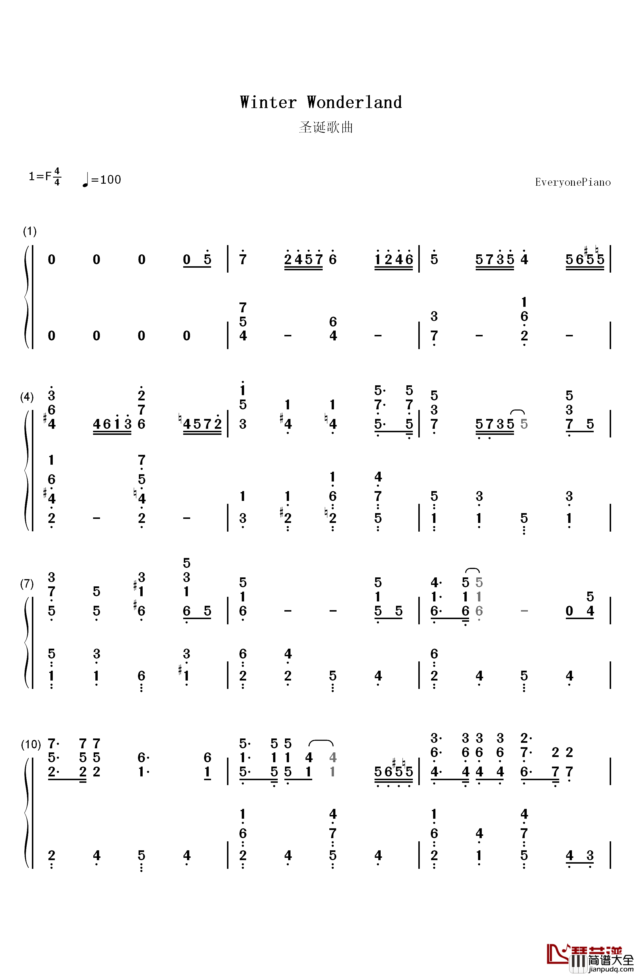 Winter_Wonderland钢琴简谱_数字双手_珠儿__Jewel