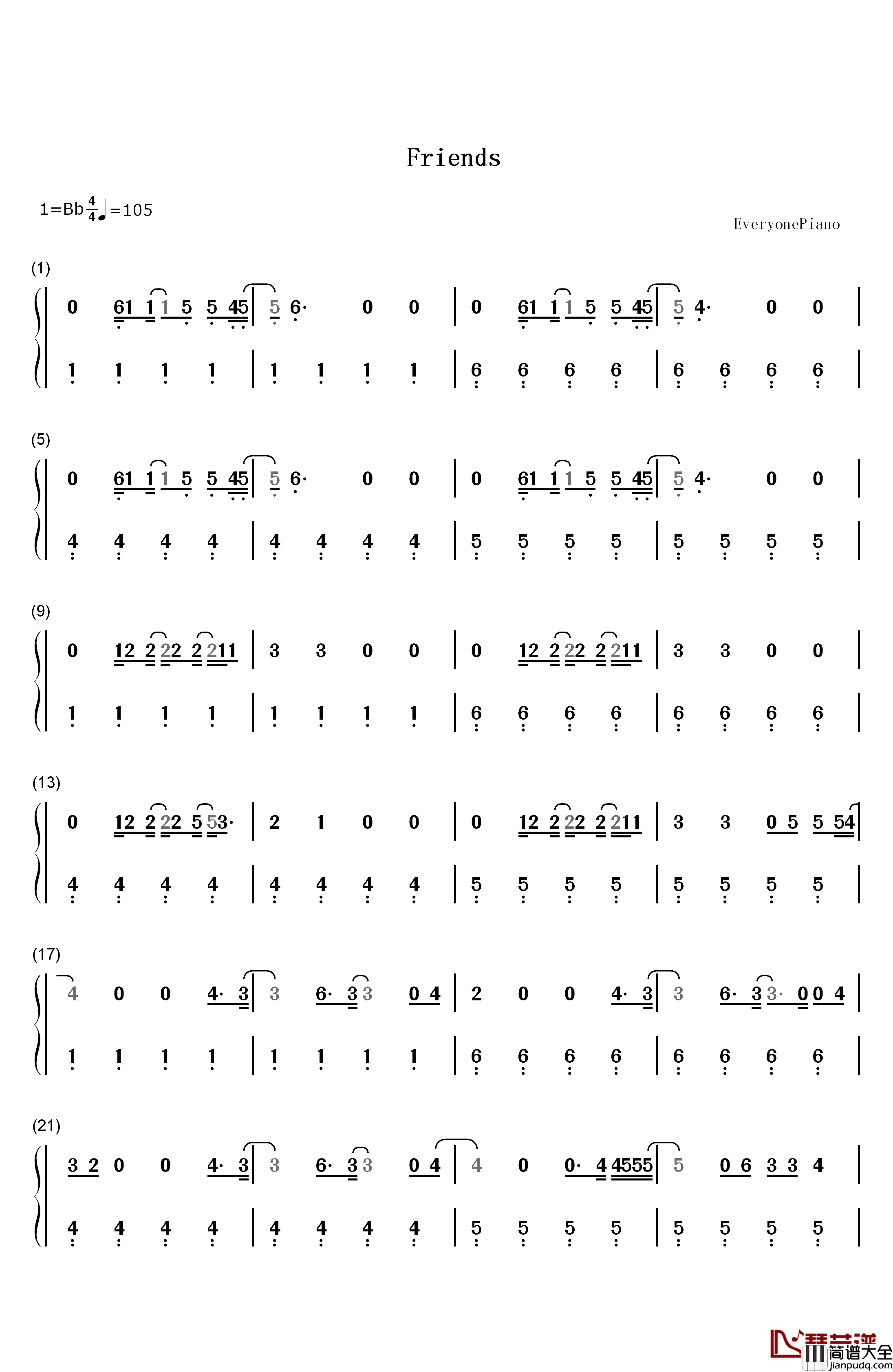 Friends钢琴简谱_数字双手_Justin_Bieber_BloodPop