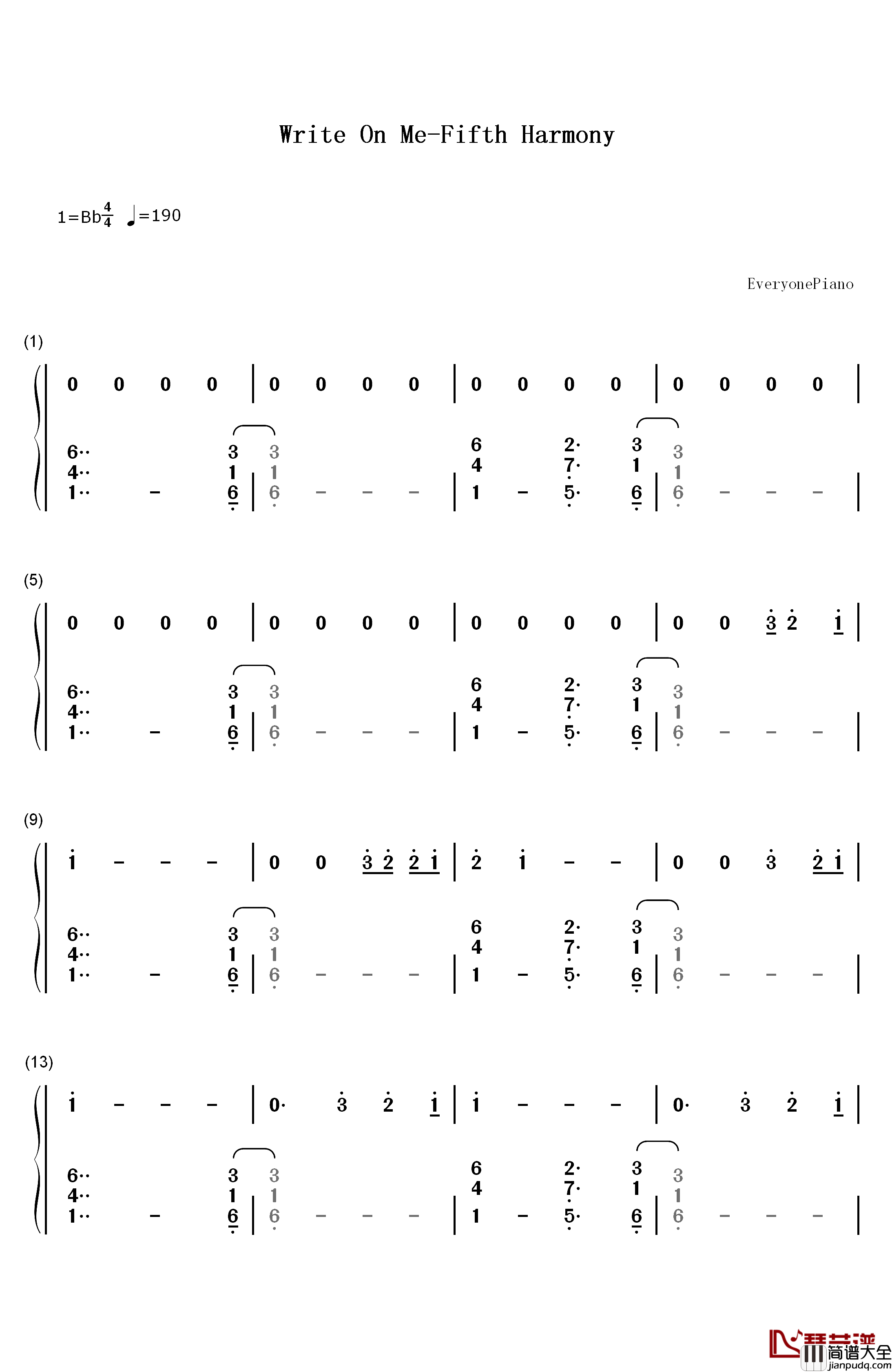 Write_On_Me钢琴简谱_数字双手_Fifth_Harmony
