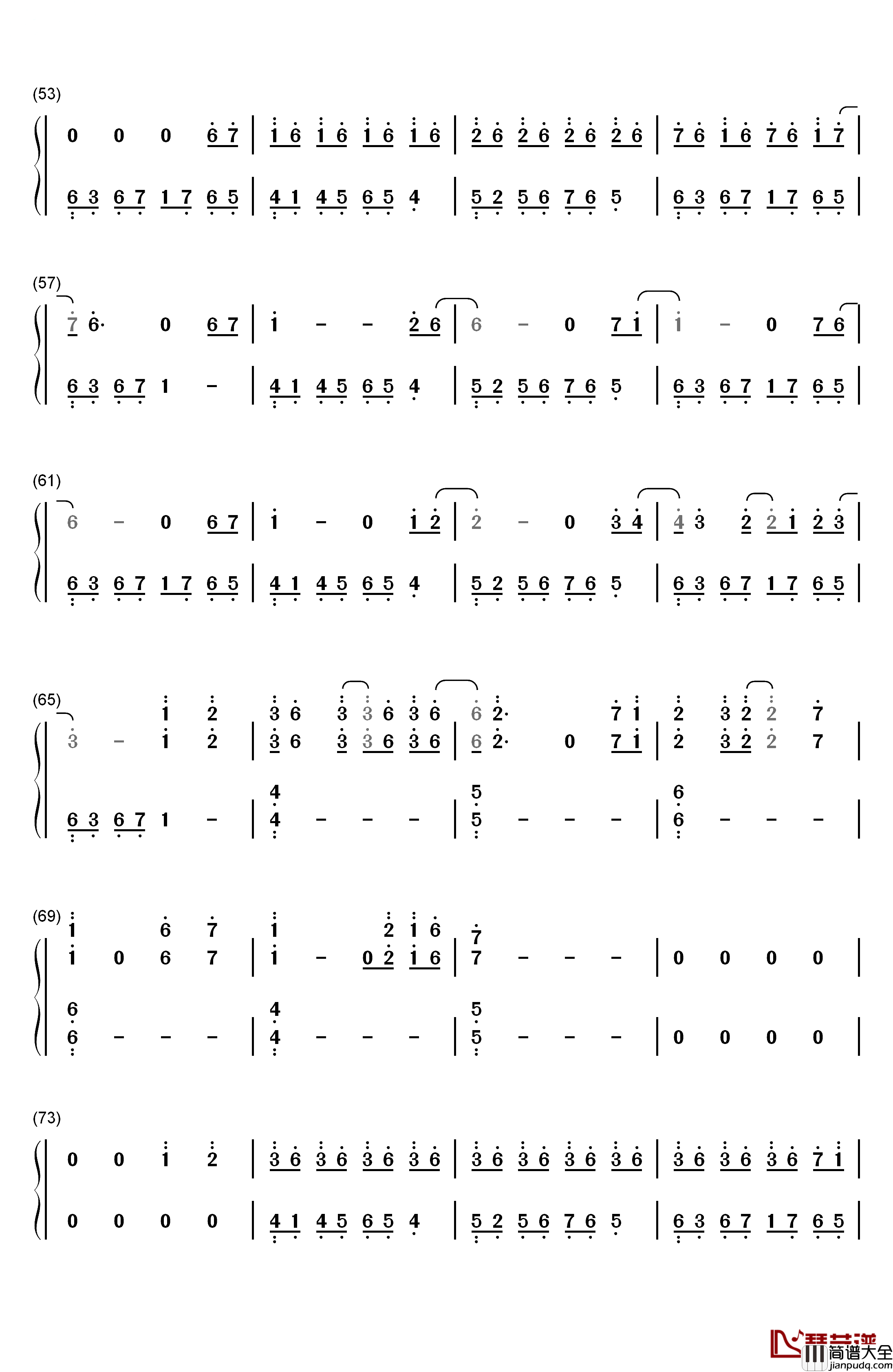 Where_Are_You钢琴简谱_数字双手_AniFace