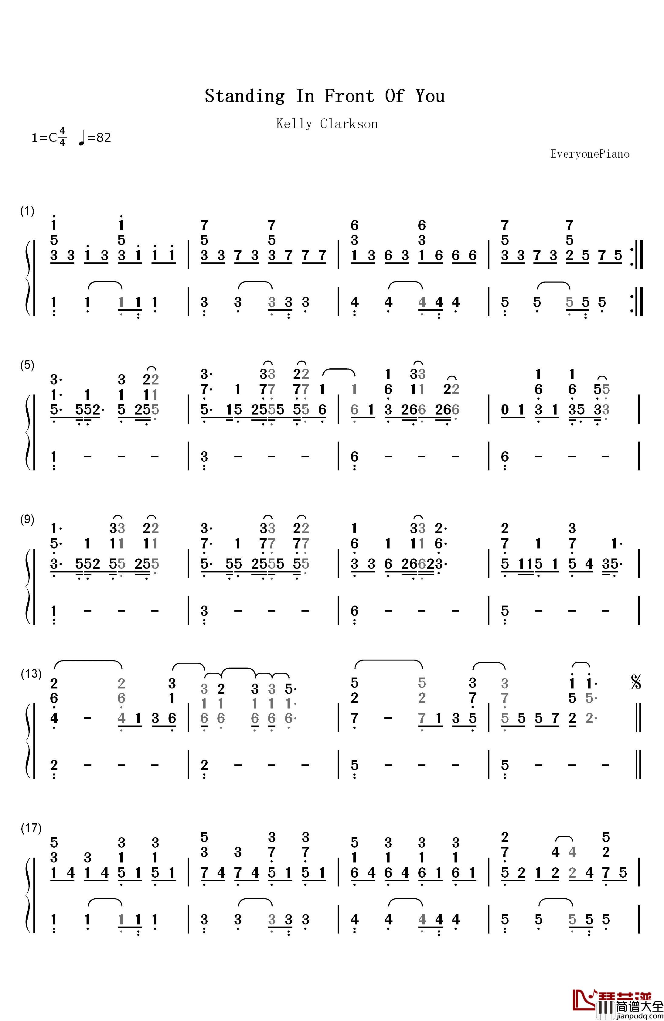 Standing_In_Front_Of_You钢琴简谱_数字双手_Kelly_Clarkson