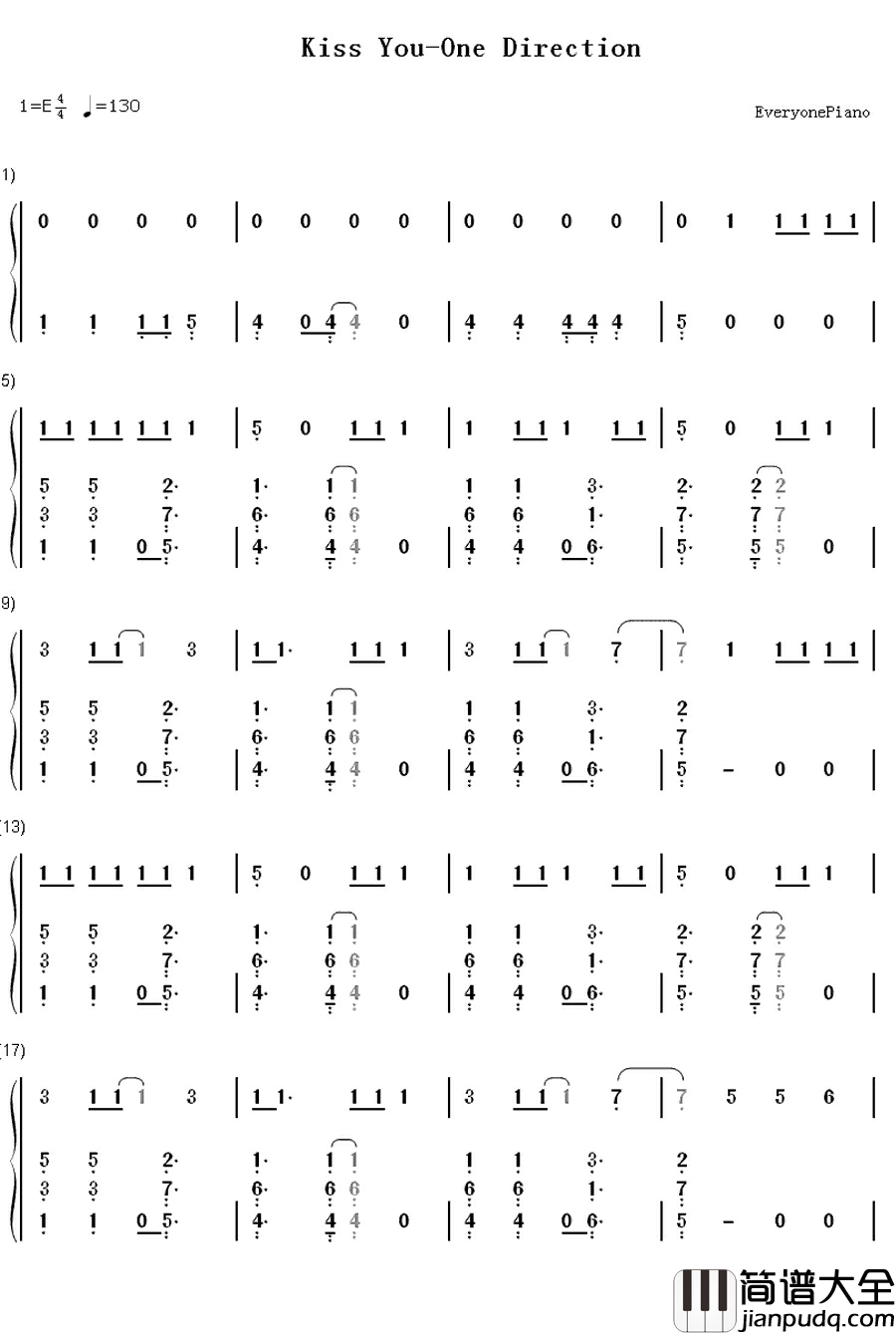 Kiss_You钢琴简谱_数字双手_One_Direction