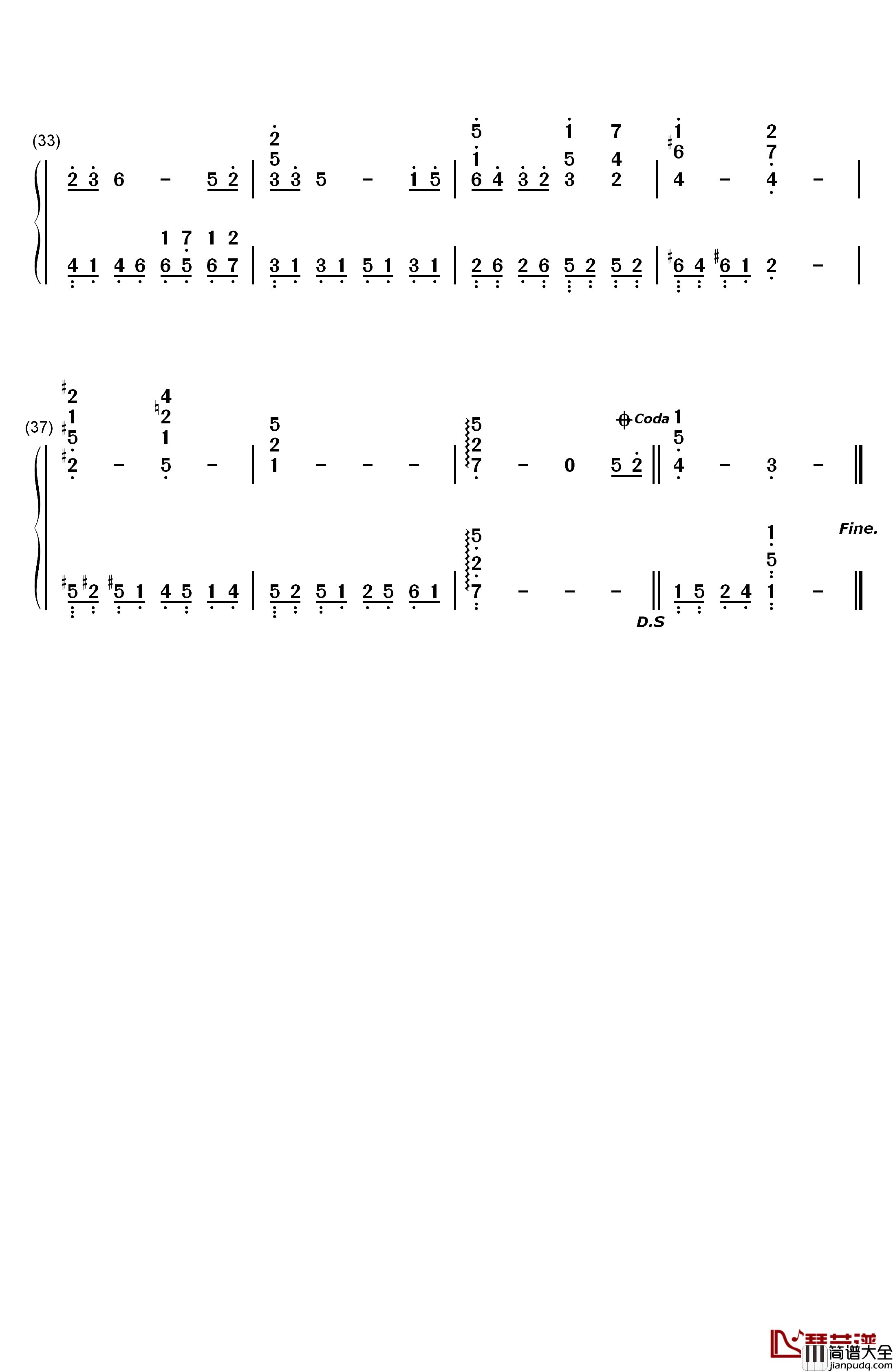 空に光る钢琴简谱_数字双手_Riya