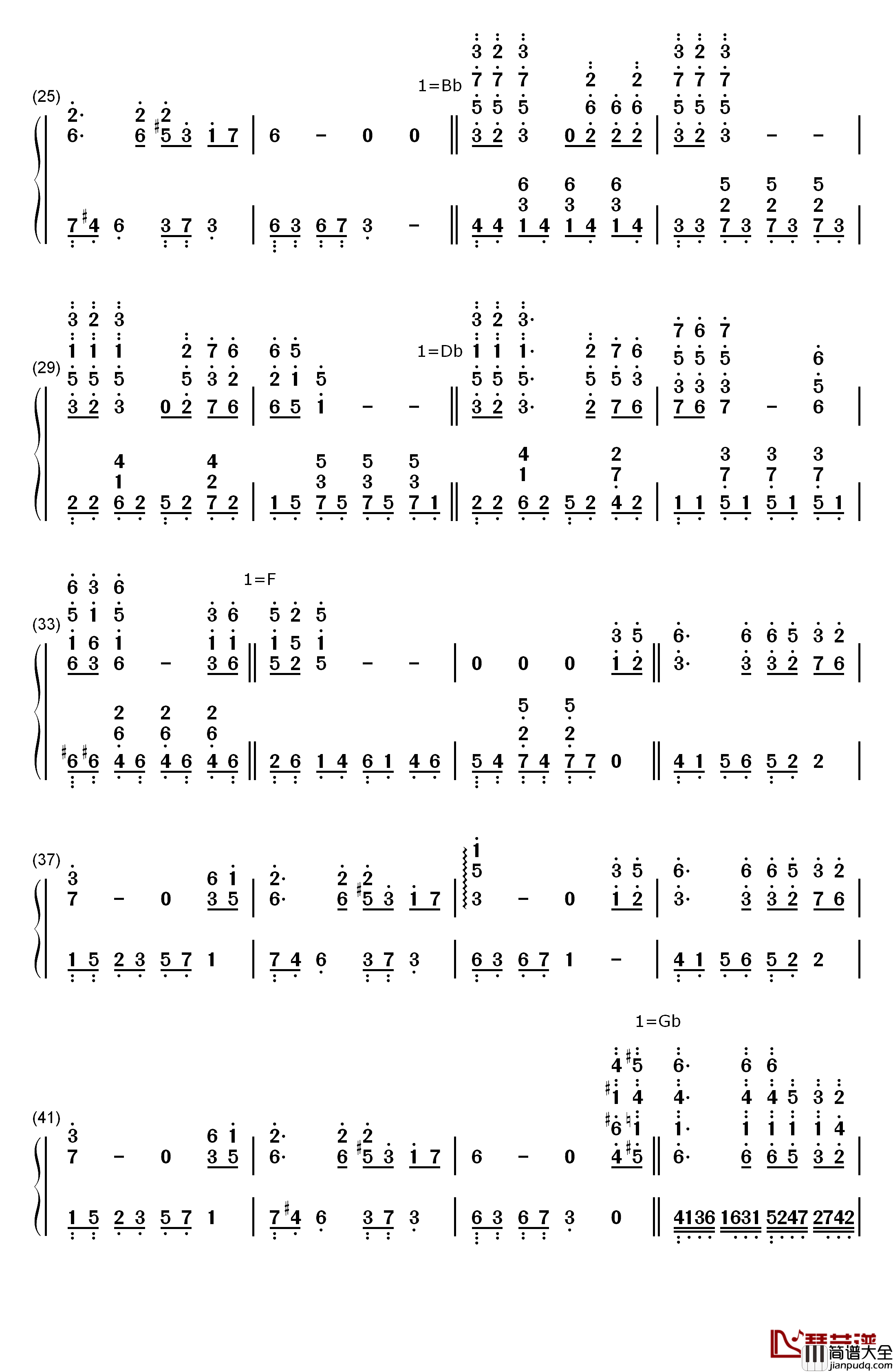 白月光钢琴简谱_数字双手_张信哲