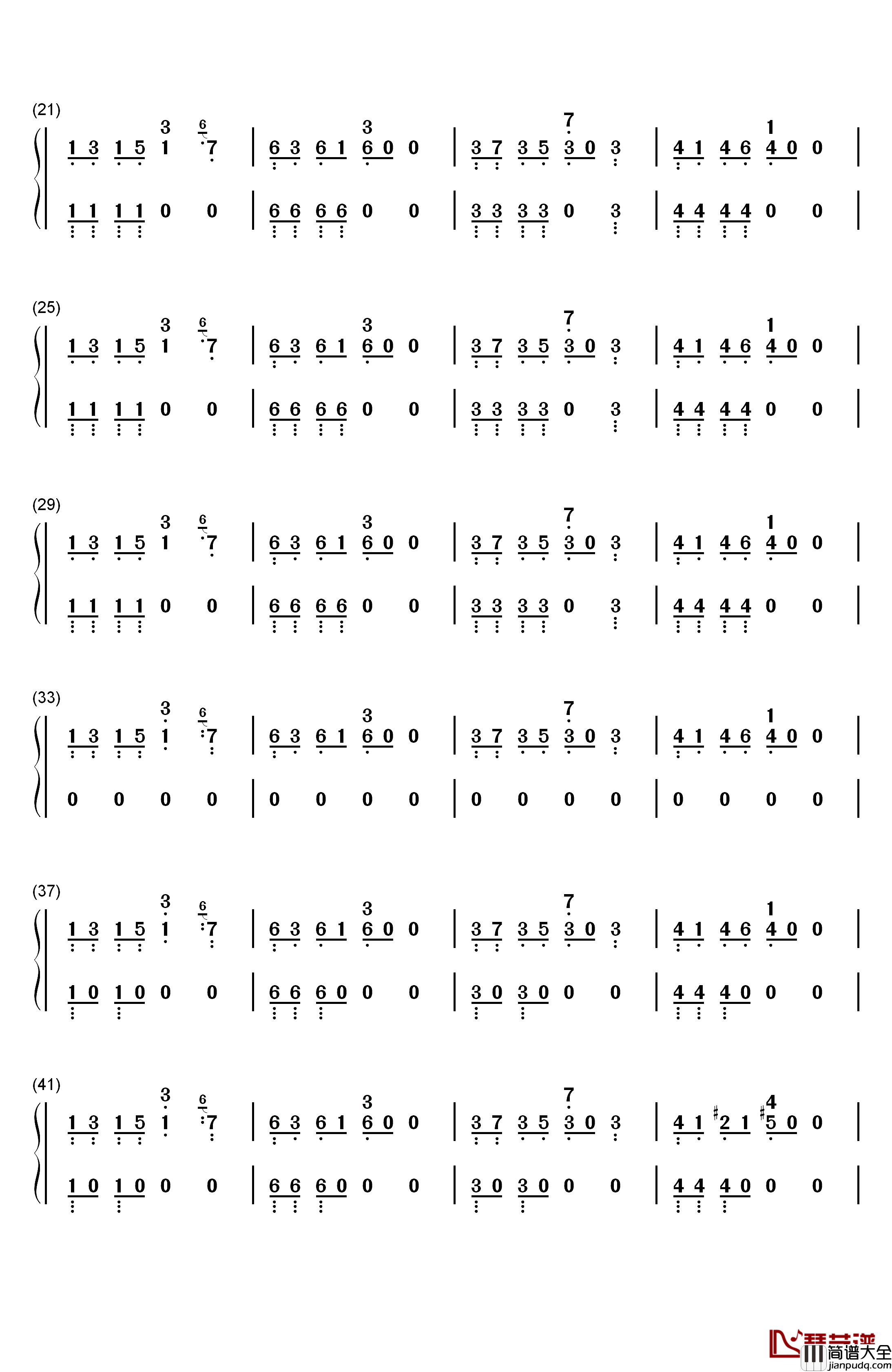 Uh_Huh钢琴简谱_数字双手_Julia_Michaels