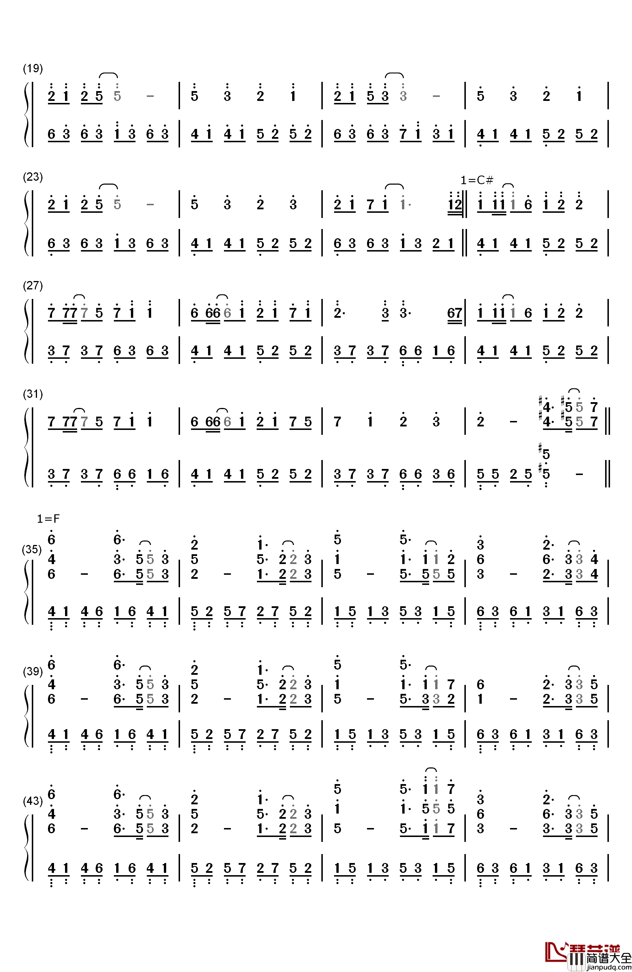 白石溪钢琴简谱_数字双手_洛天依_乐正绫