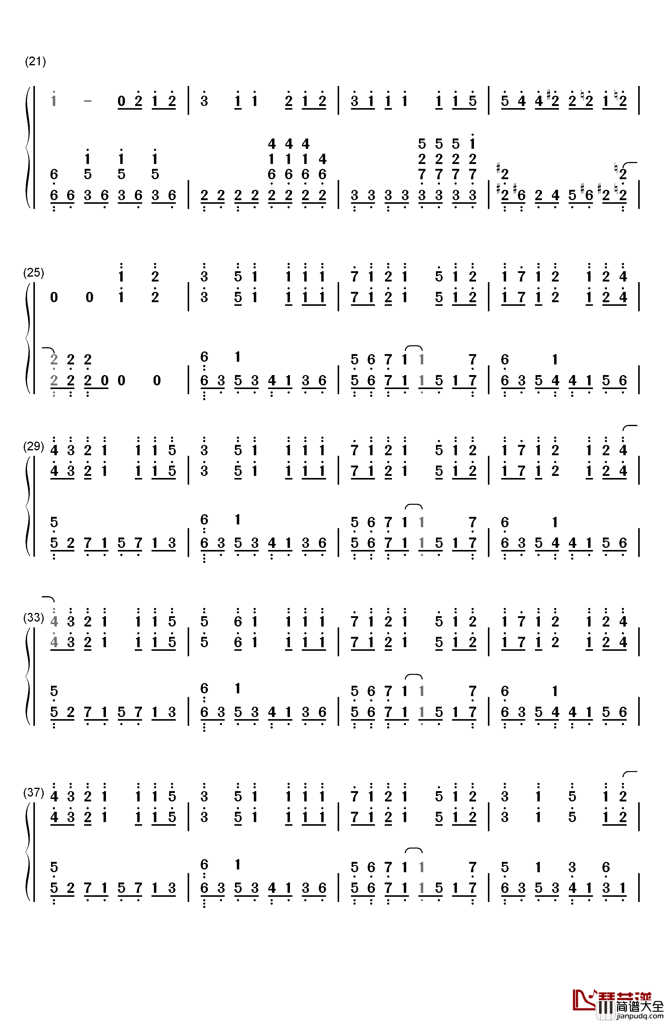 夜光烟花钢琴简谱_数字双手_网友