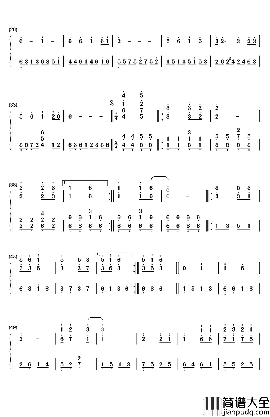 千年等一回钢琴简谱_数字双手_高胜美