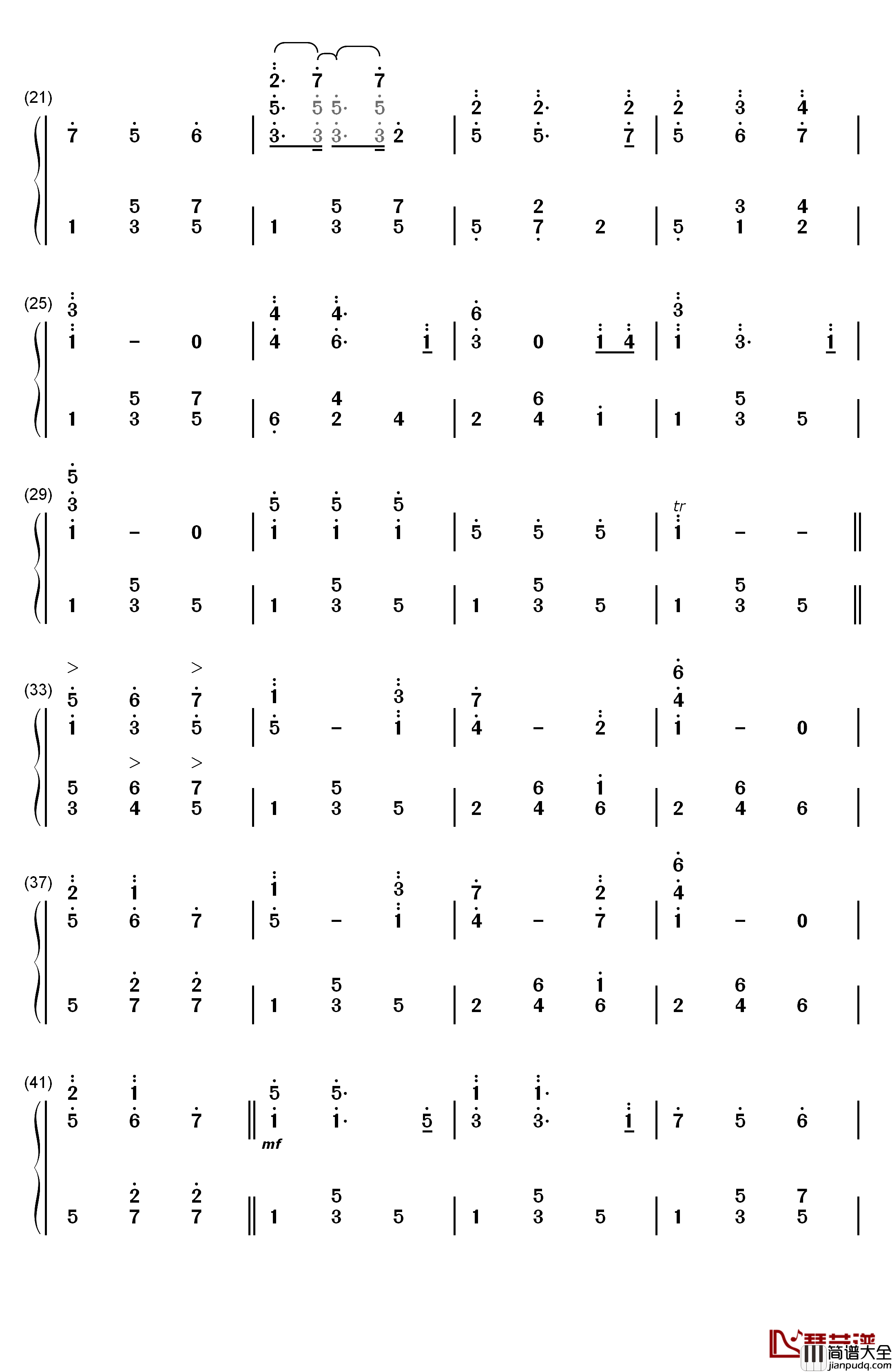 夏日华尔兹钢琴简谱_数字双手_班得瑞