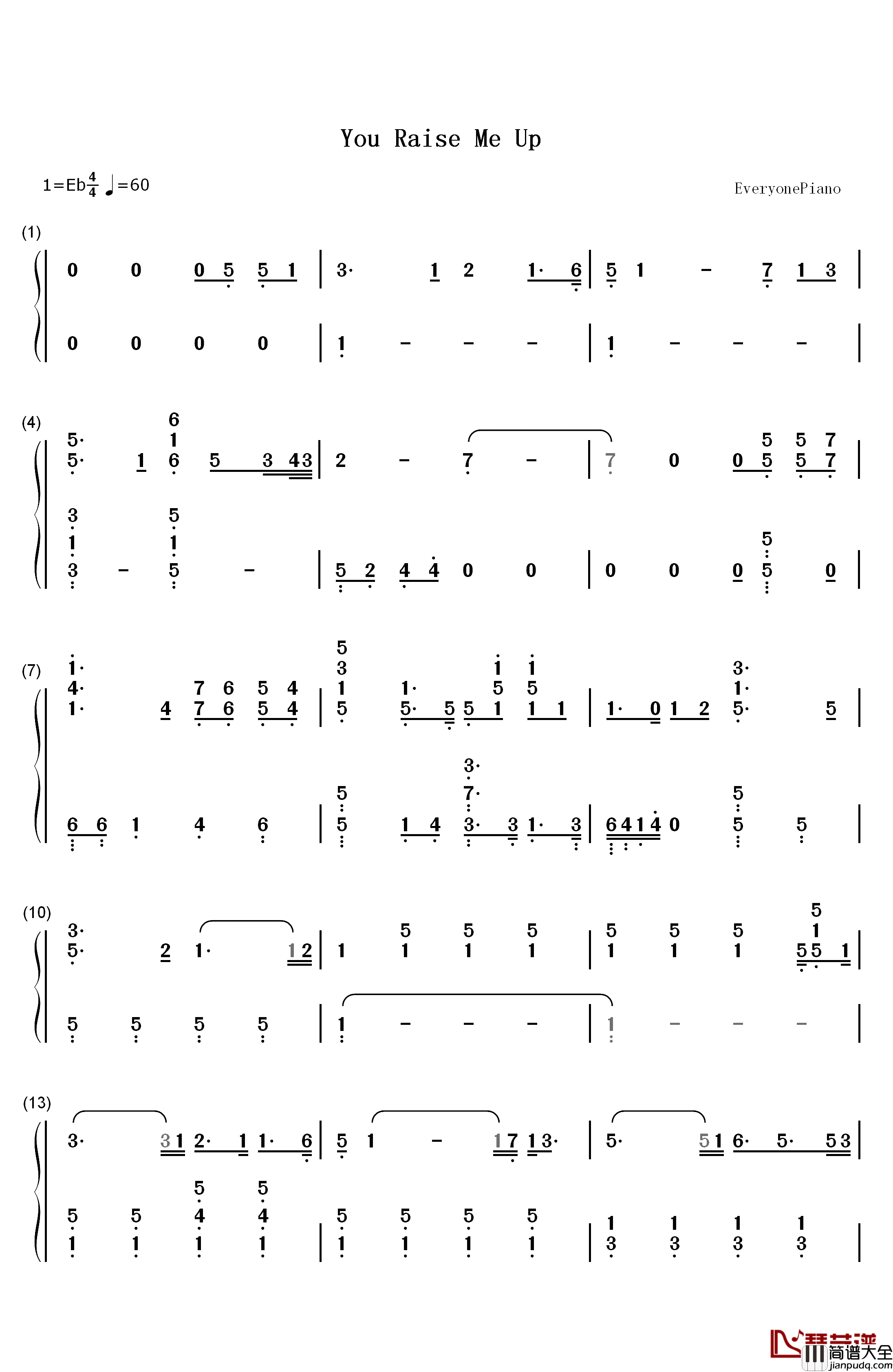 You_Raise_Me_Up钢琴简谱_数字双手_Josh_Groban