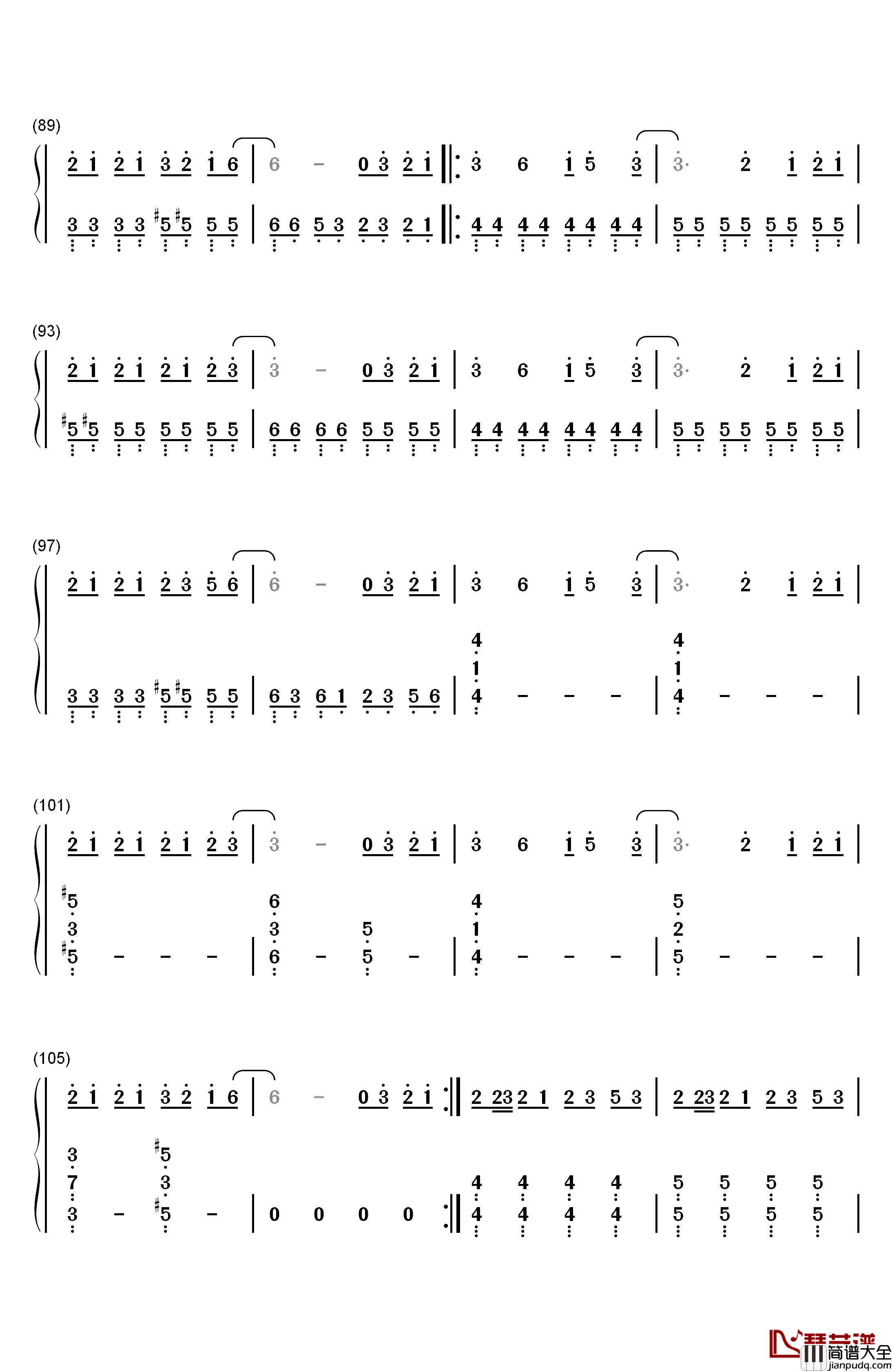 寄明月钢琴简谱_数字双手_SING女团