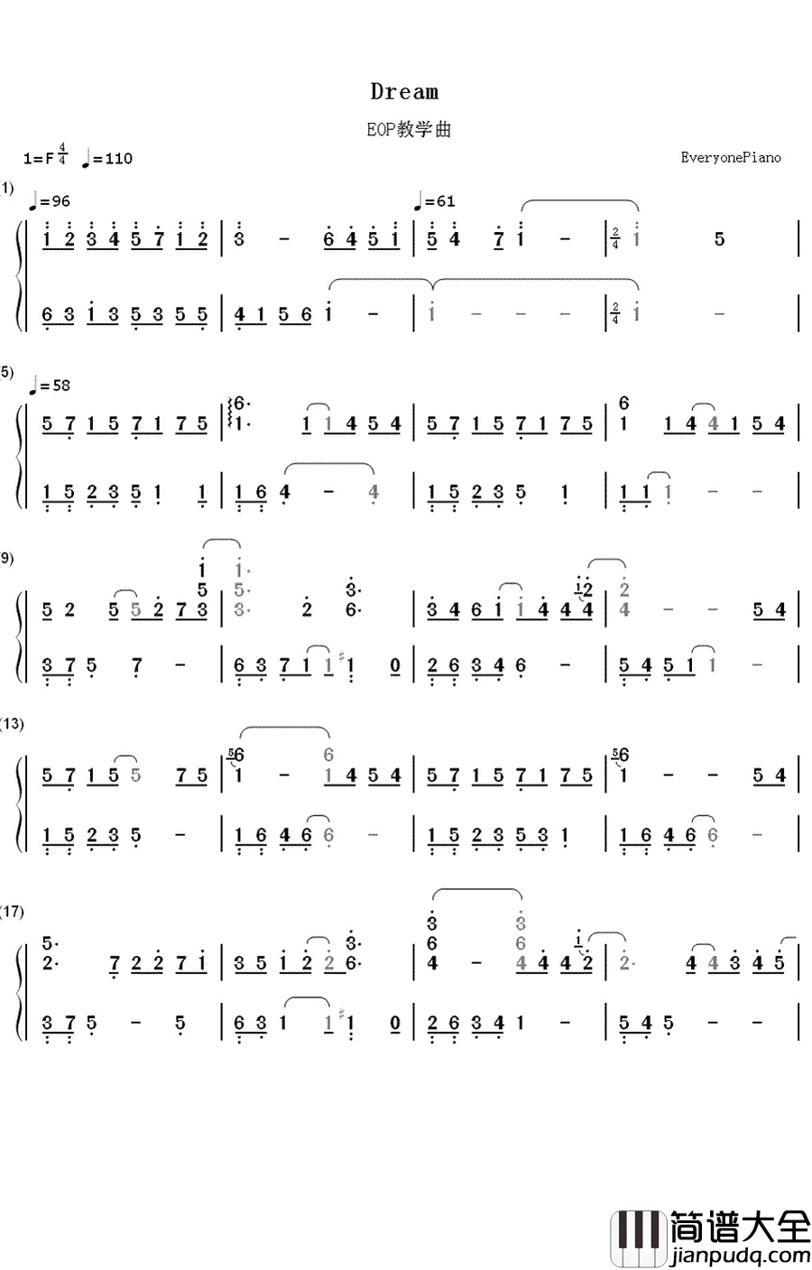 Dreams钢琴简谱_数字双手_李闰珉