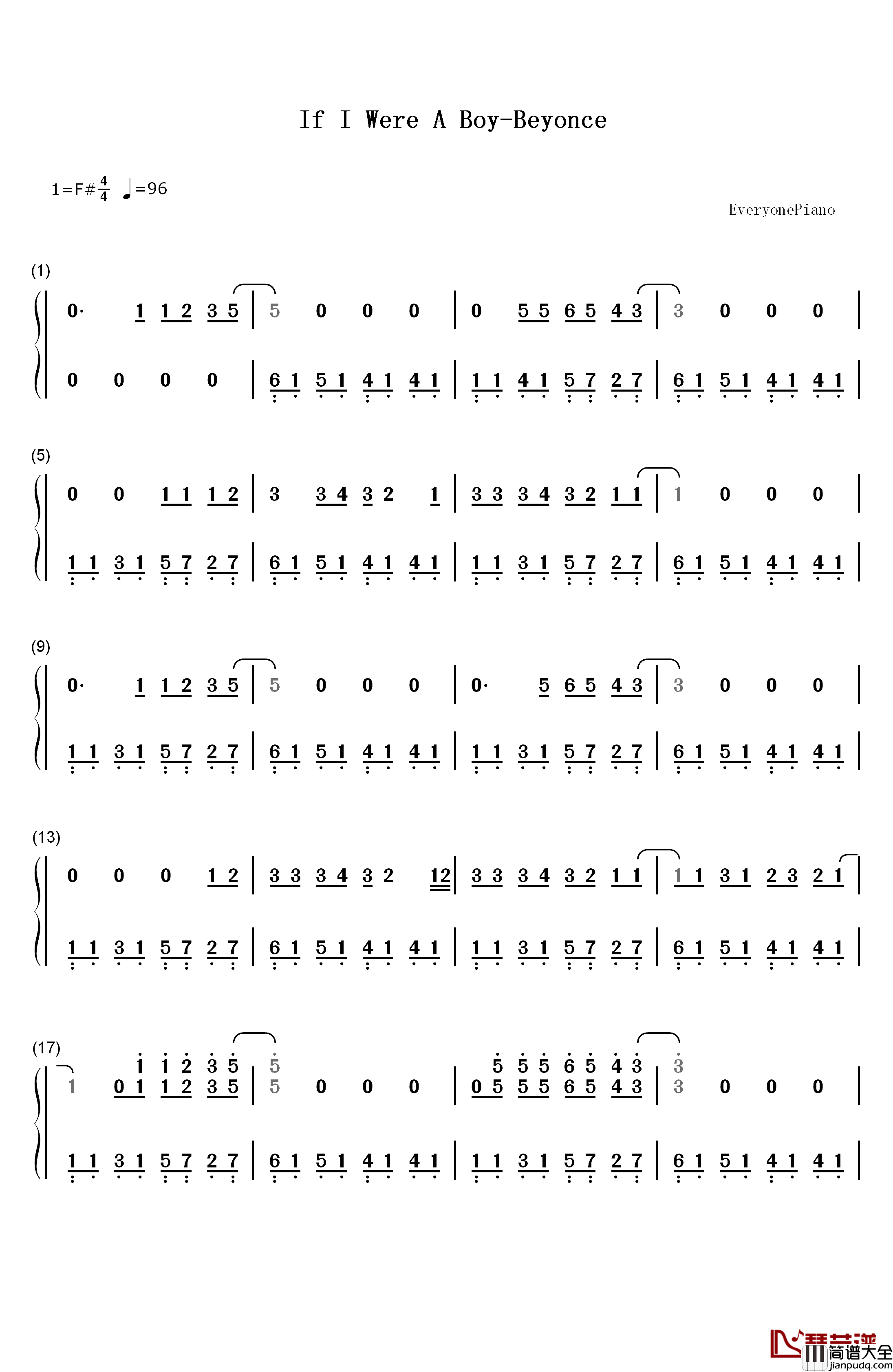 If_I_Were_A_Boy钢琴简谱_数字双手_Beyonce