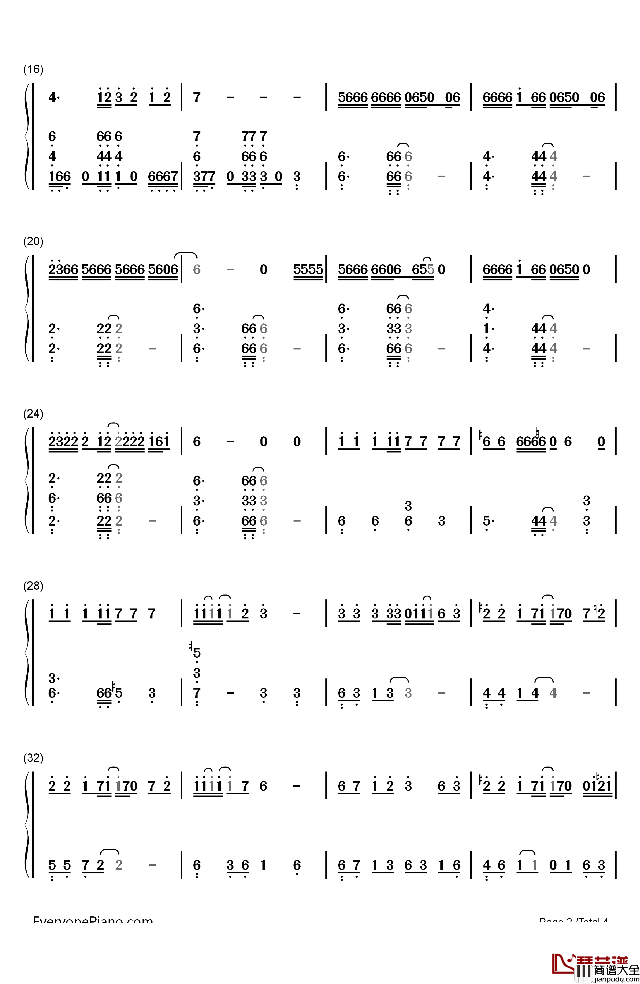 MAMA钢琴简谱_数字双手_EXO_M
