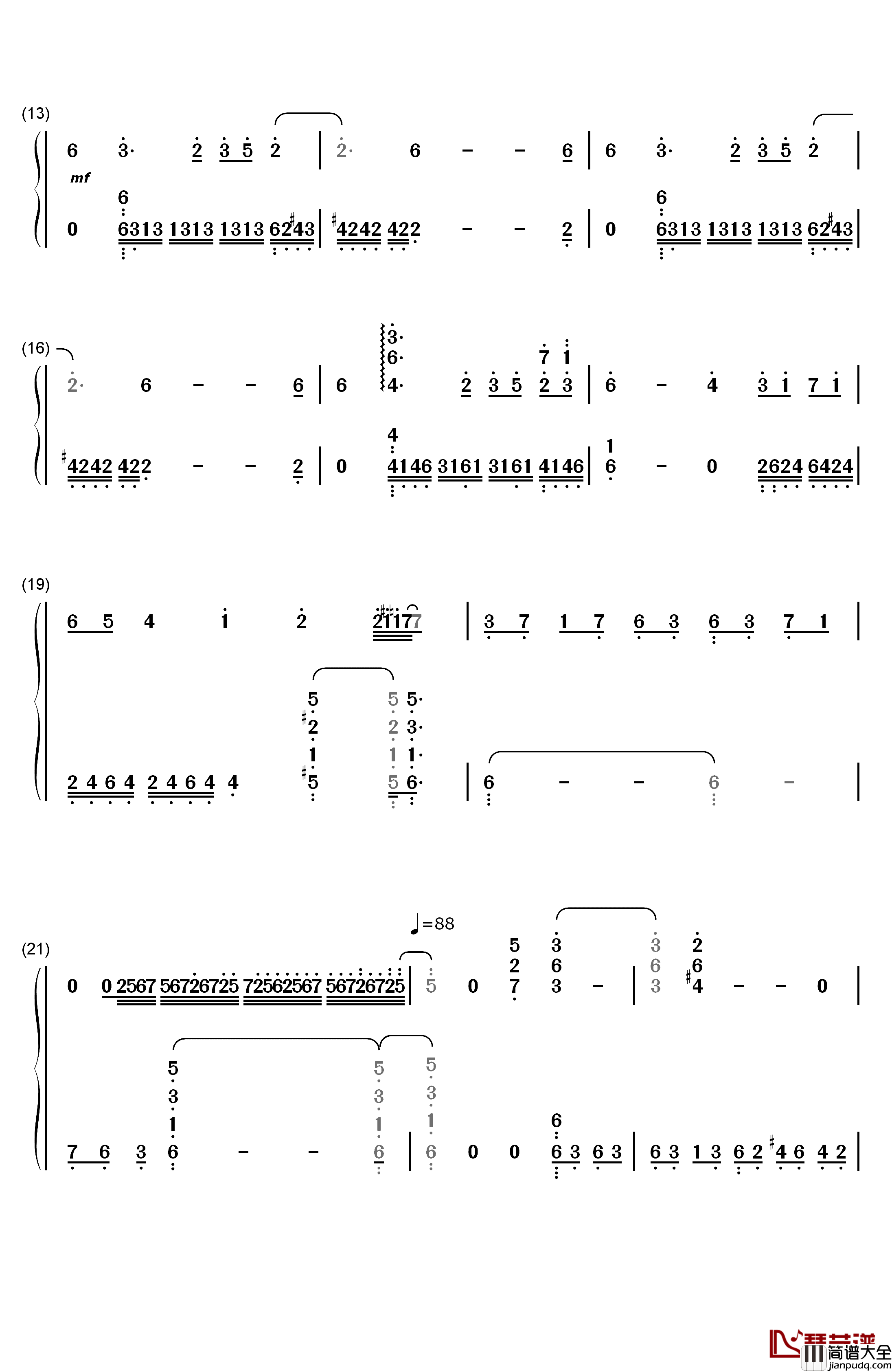 黒闇と白雪_~クルザス西部高地:夜~钢琴简谱_数字双手_祖坚正庆