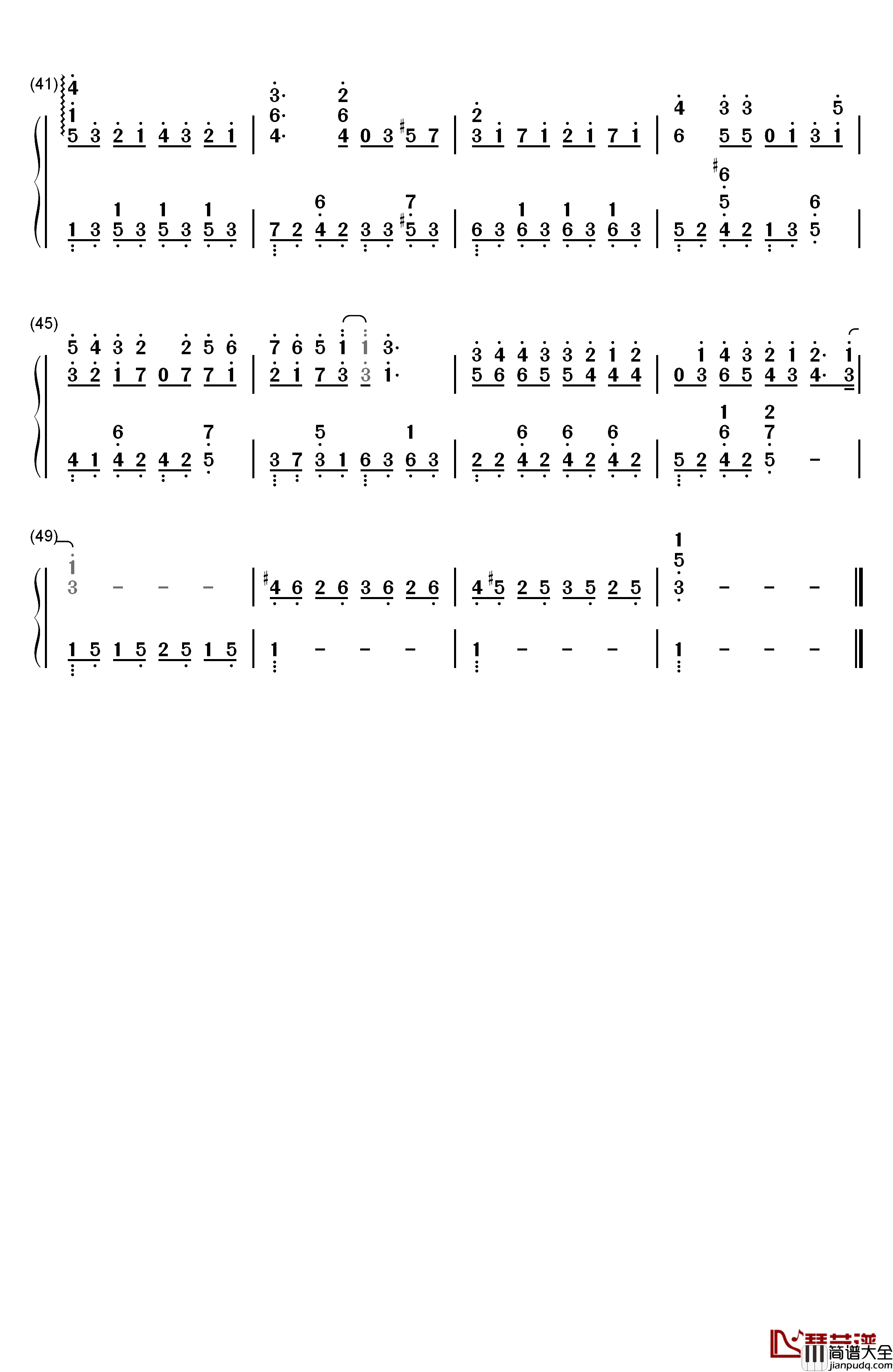 不该钢琴简谱_数字双手_周杰伦