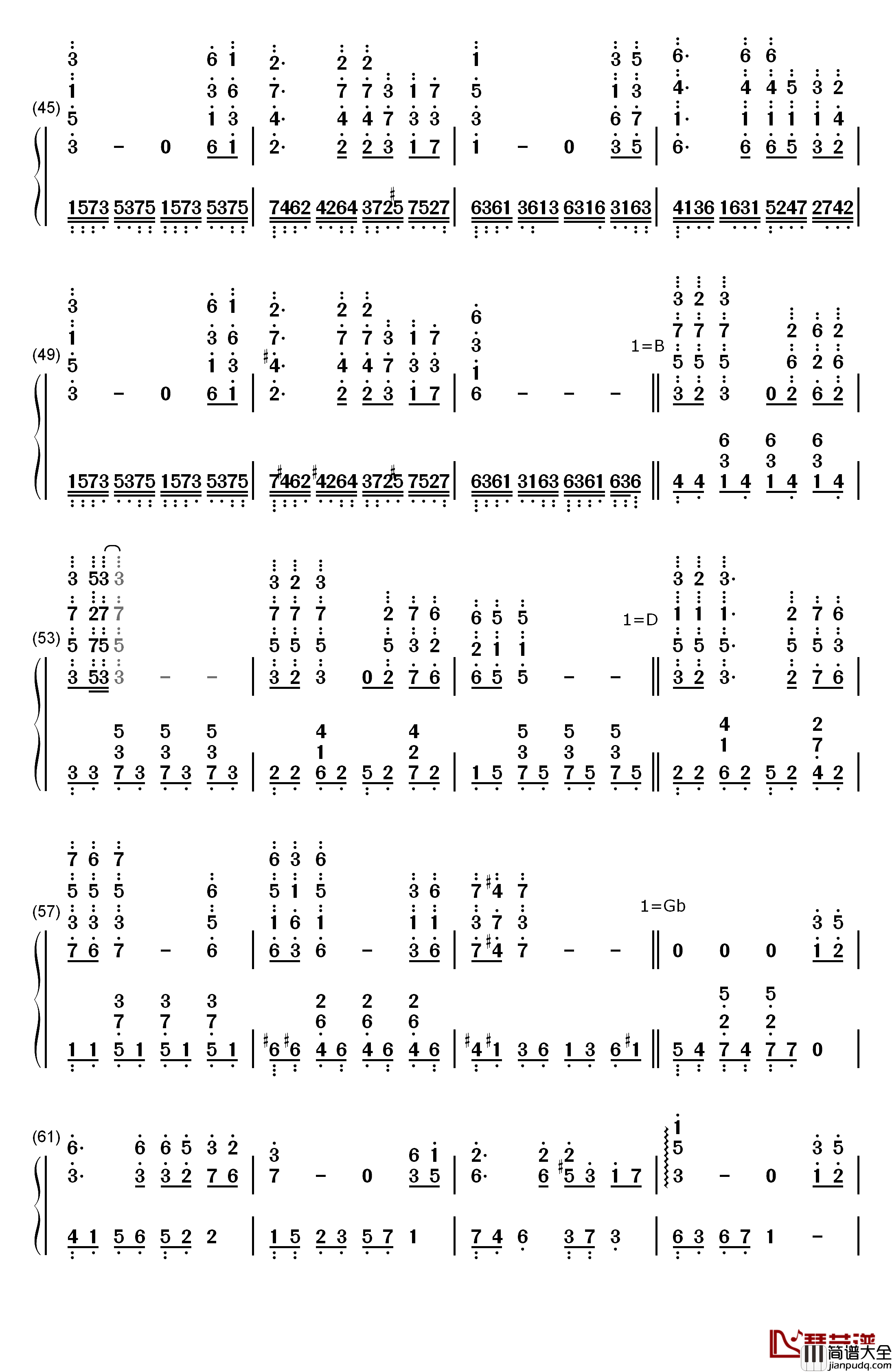 白月光钢琴简谱_数字双手_张信哲