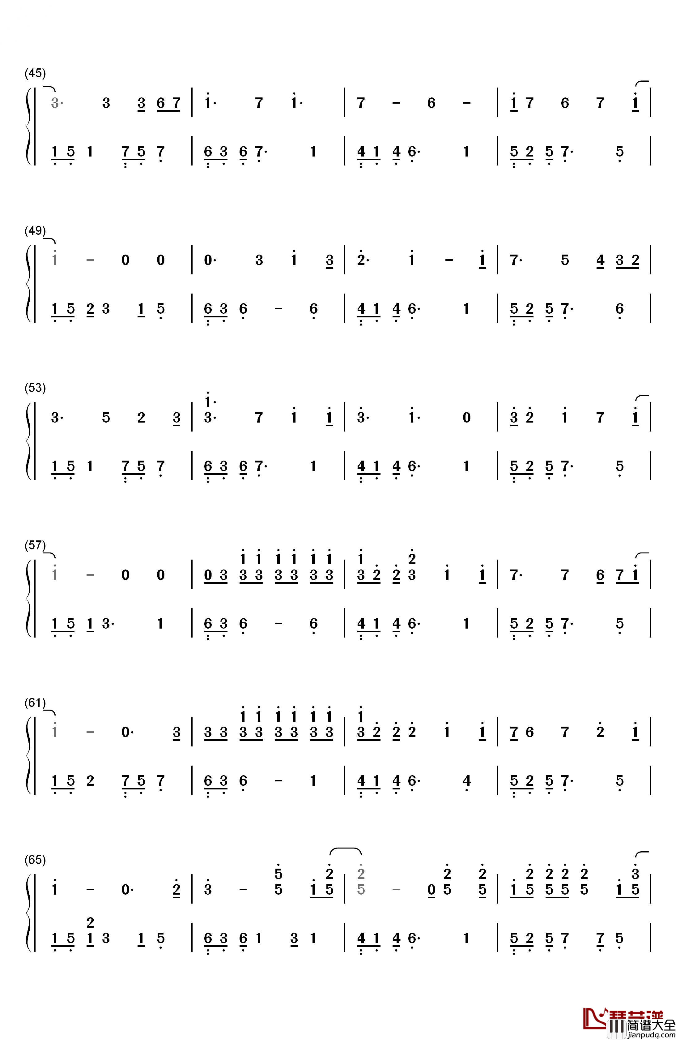 为了你钢琴简谱_数字双手_EXO
