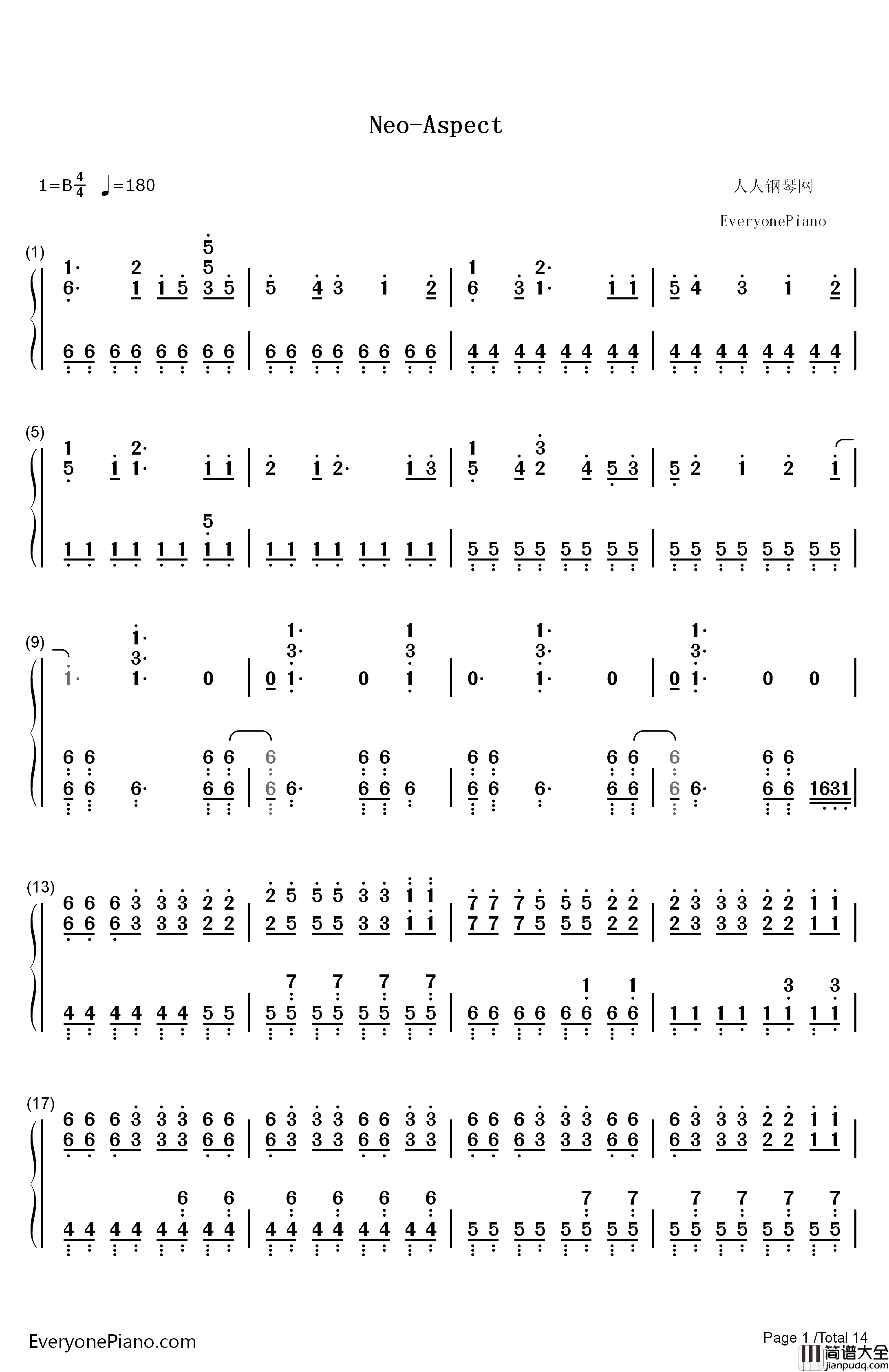 Neo钢琴简谱_数字双手_Roselia