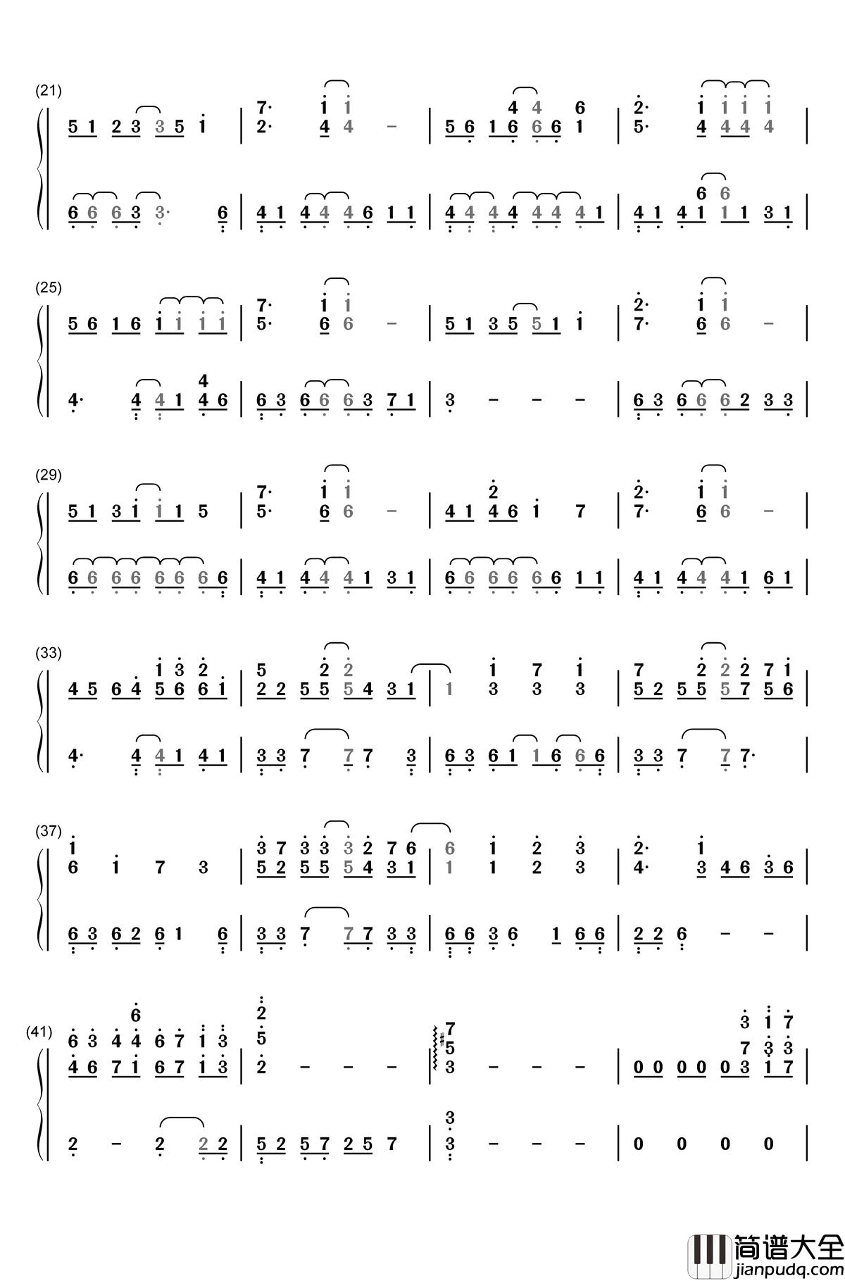 一阵の风钢琴简谱_数字双手_eufonius