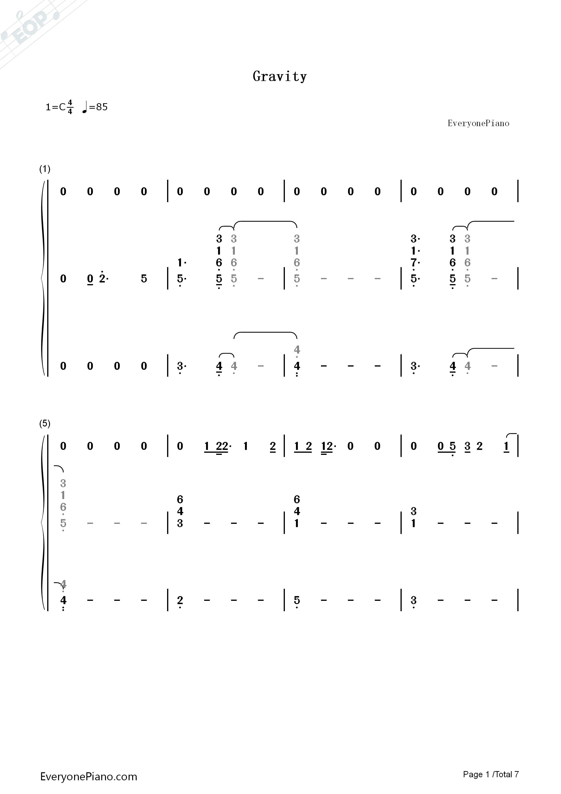 Gravity钢琴简谱_Sara_Bareilles演唱